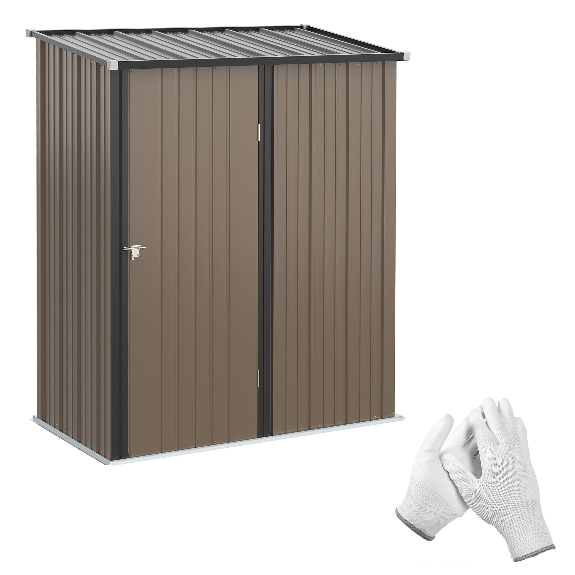 Outsunny Outdoor Storage Shed, Garden Metal Storage Shed w/ Single Door for Garden, Patio, 5.3ft x 3.1ft, Brown - North Peak Garden Furniture