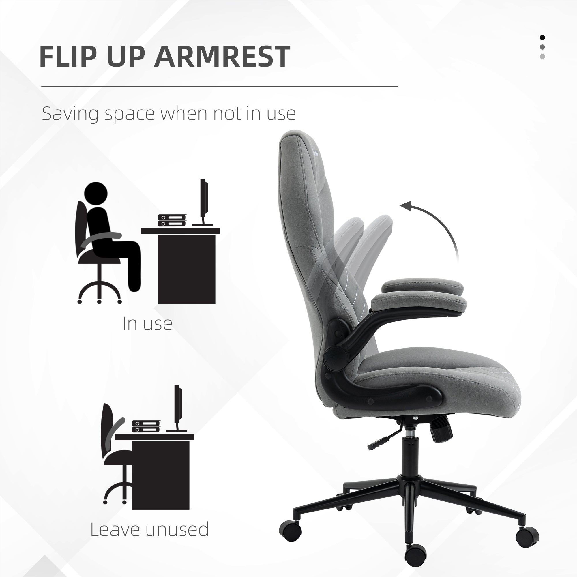 Vinsetto Home Office Desk Chair, Computer Chair with Flip Up Armrests, Swivel Seat and Tilt Function, Light Grey - North Peak Garden Furniture