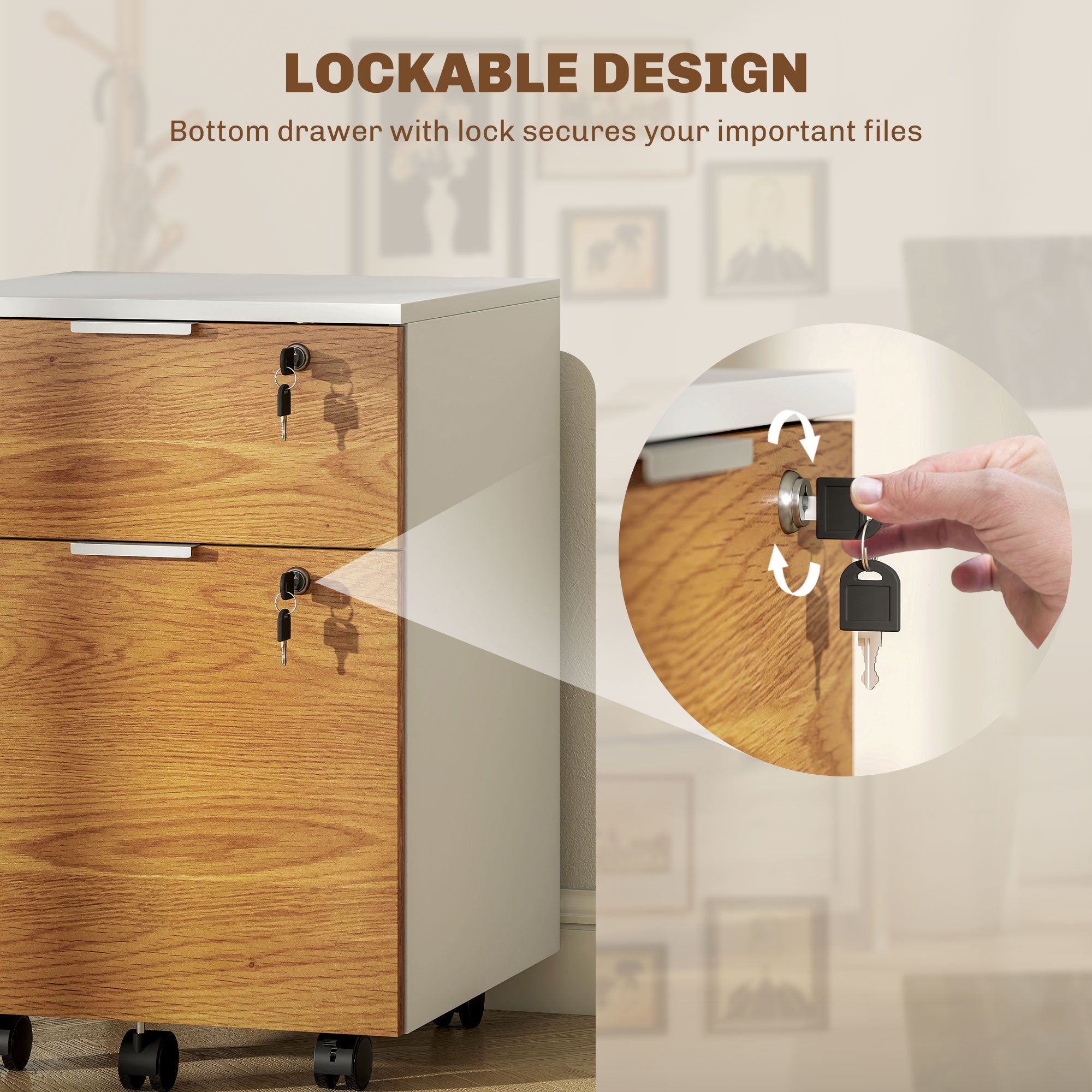 HOMCOM Two-Drawer Lockable Filing Cabinet - Wood Effect - North Peak Garden Furniture
