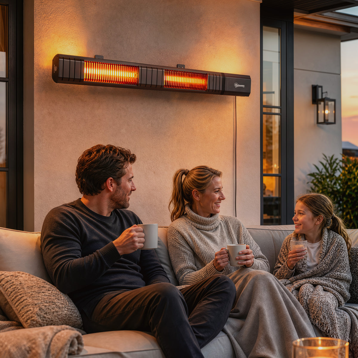 Outsunny 3000 W Electric Infrared Patio Heater, Wall Mounted IP65 Garden Heater with 9 Heat Settings, 24 H Timer, Black
