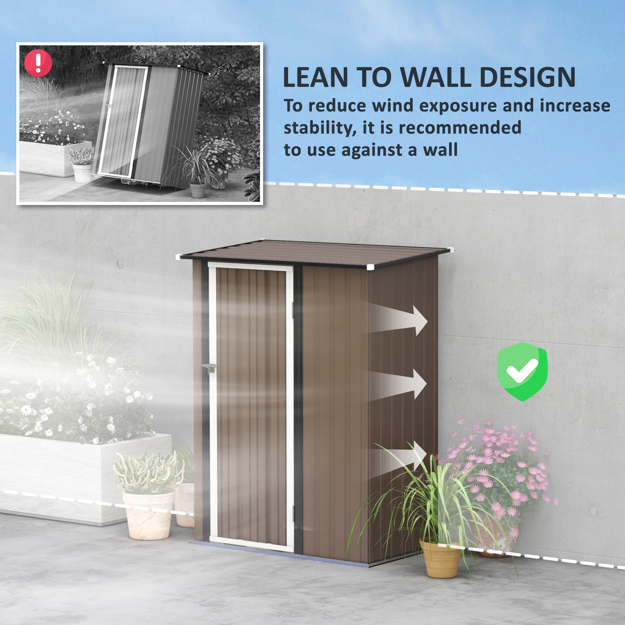 Outsunny 5ft x 3ft Garden Metal Storage Shed, Outdoor Tool Shed with Sloped Roof, Lockable Door for Tools, Equipment, Brown - North Peak Garden Furniture