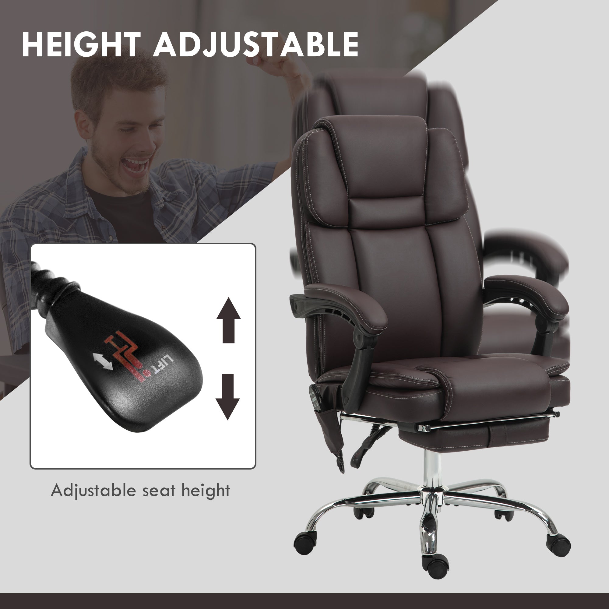 Vinsetto Six Point Vibrating Massage Office Chair - Dark Brown - North Peak Garden Furniture