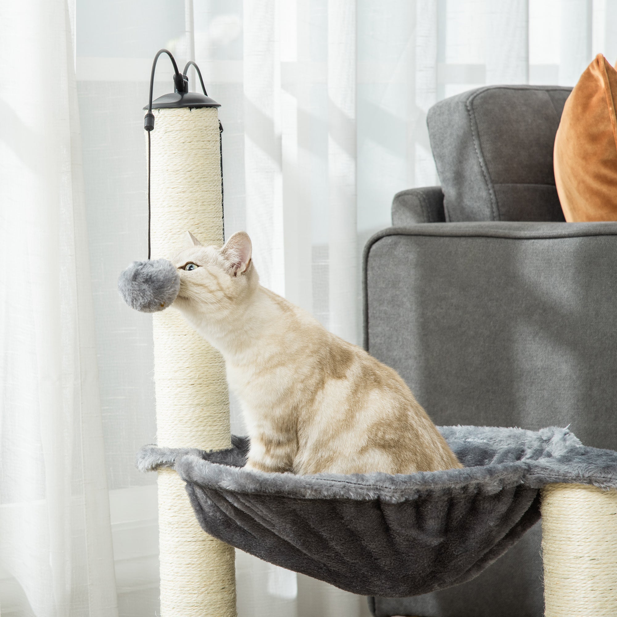 PawHut 83cm Cat Tree Tower for Indoor Cats w/ Sisal Scratching Post Hammock Hanging Toy Activity Centre - Grey - North Peak Garden Furniture