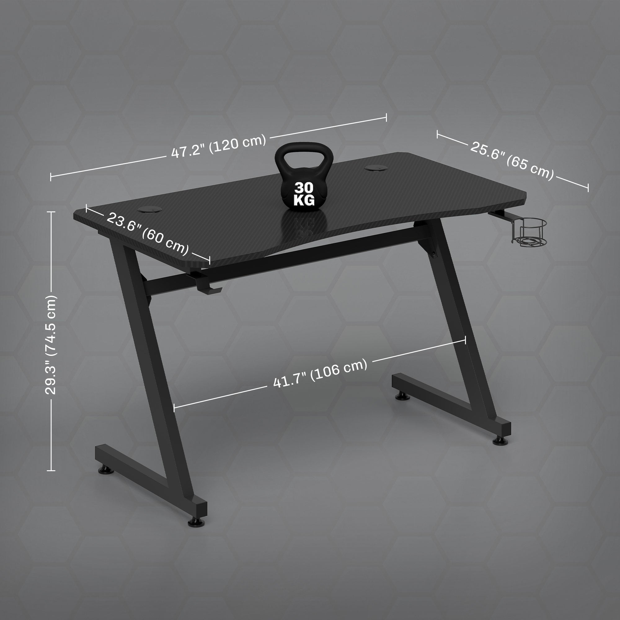 HOMCOM Gaming Desk 120 x 65 cm Steel Frame with Cup Holder, Headphone Hook, Adjustable Feet and Cable Organiser, Home Office Computer Table, Black - North Peak Garden Furniture