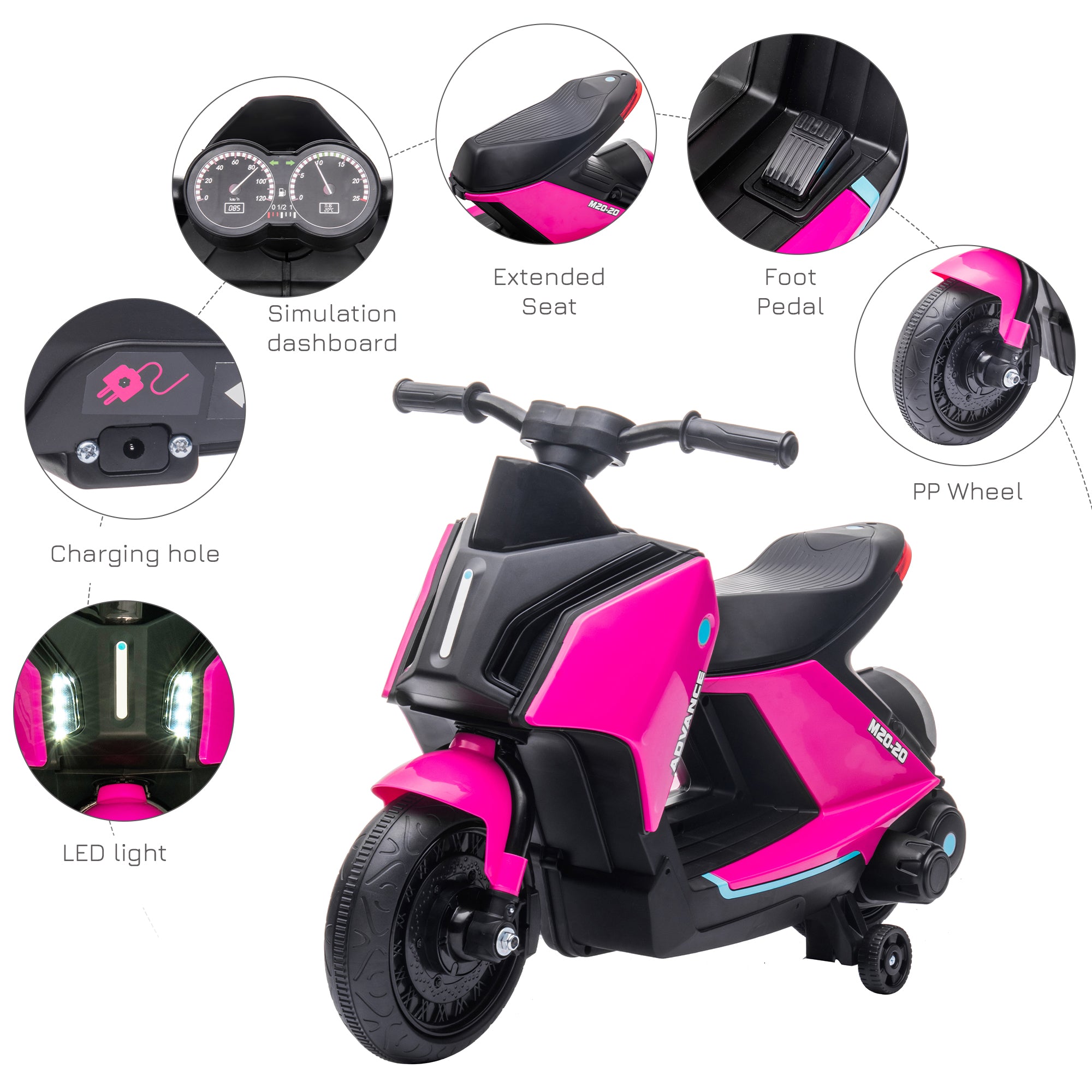 HOMCOM 6V Kids Electric Motorbike Ride On Toy w/ Music Headlights Safety Training Wheels for Girls Boy 2-4 Years Pink - North Peak Garden Furniture
