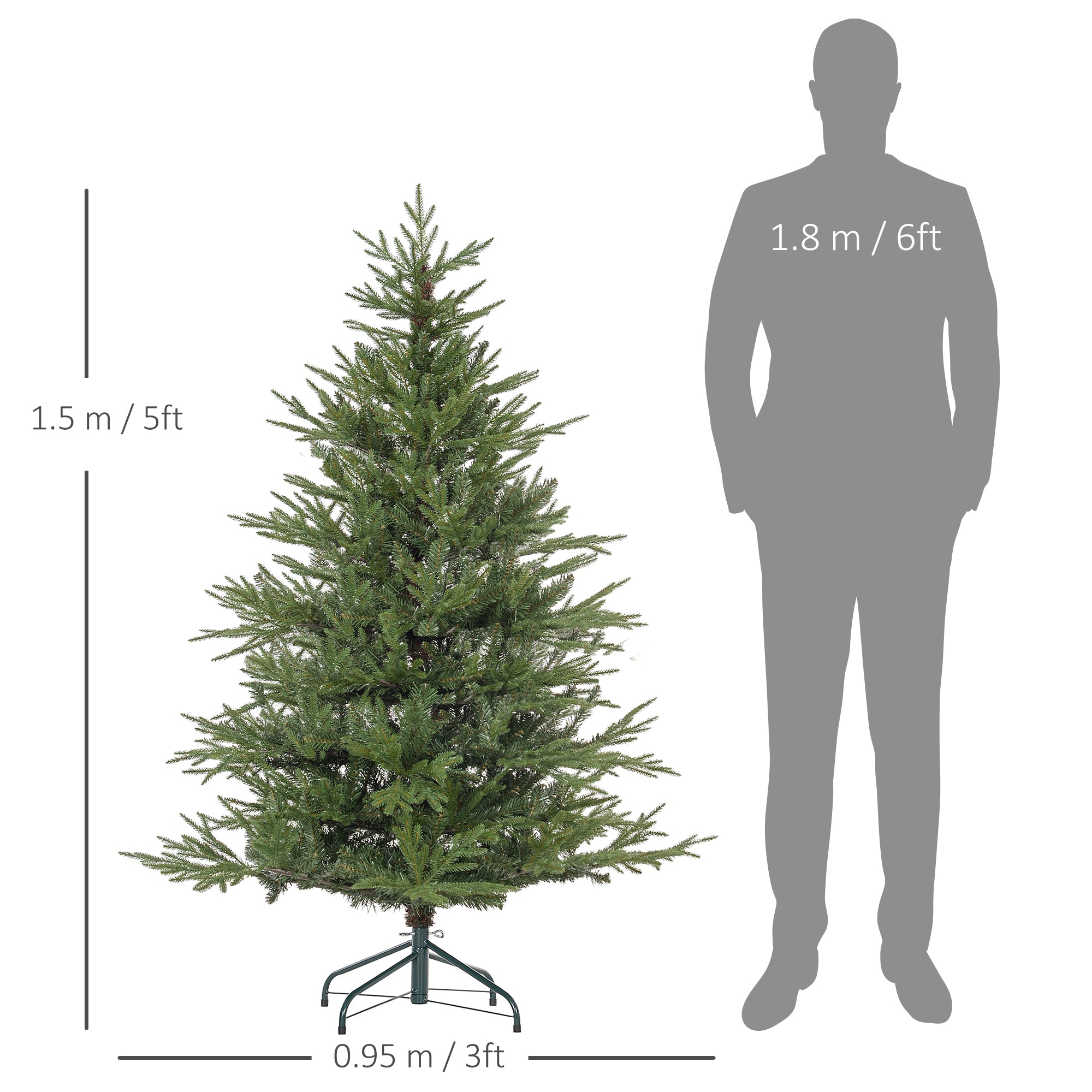 HOMCOM 5ft Bushy and Bare Artificial Christmas Tree - Green - North Peak Garden Furniture
