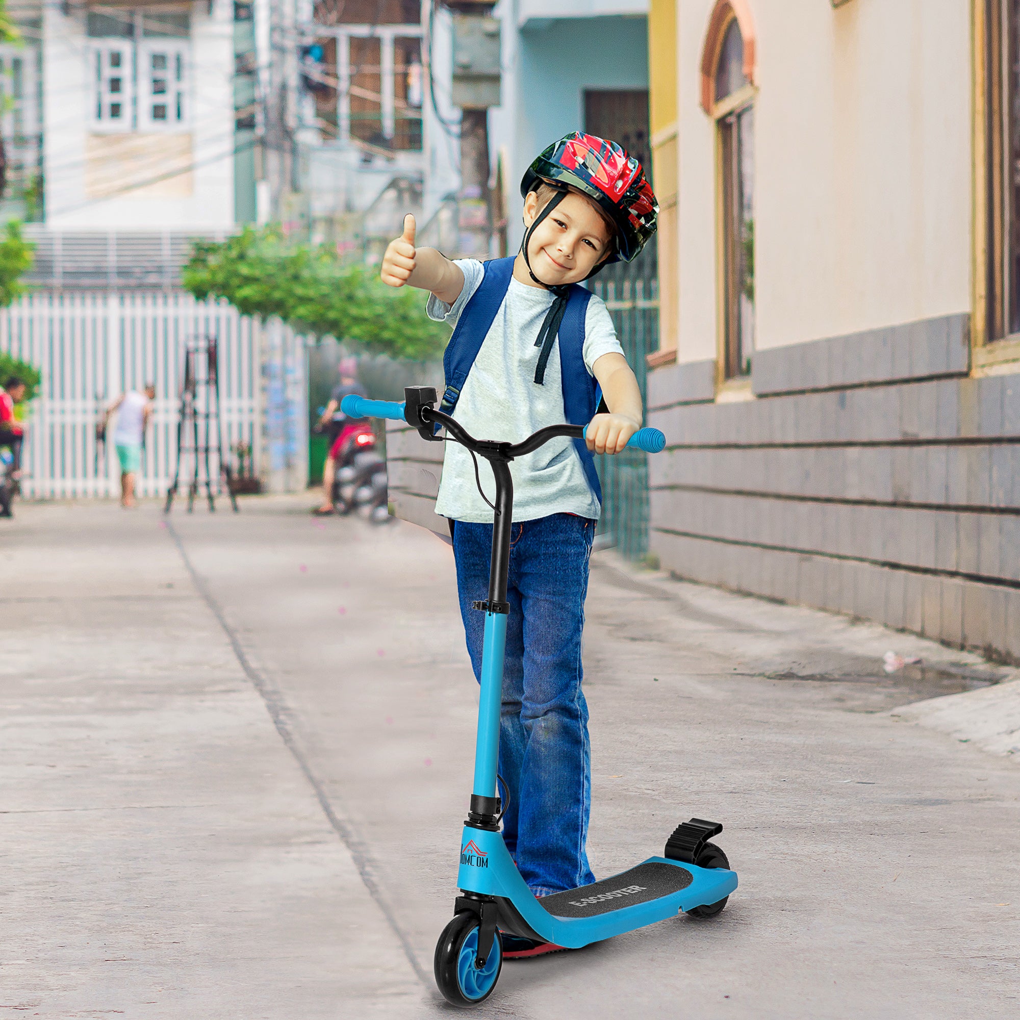 HOMCOM Electric Scooter, 120W Motor E-Scooter with Battery Display, Adjustable Height, Rear Brake for Ages 6+ Years - Blue - North Peak Garden Furniture