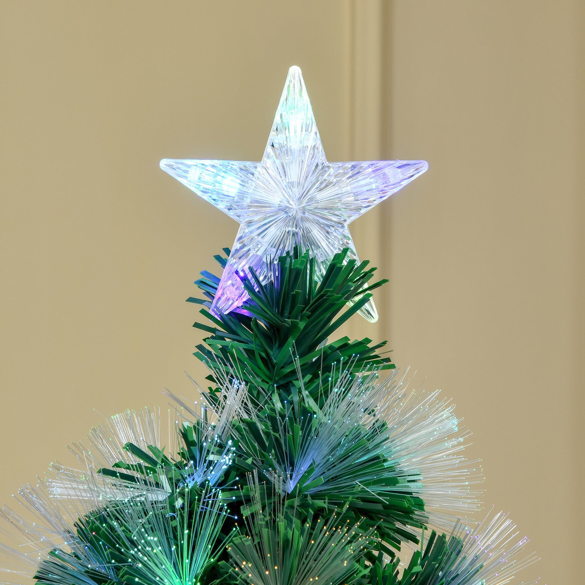 HOMCOM 5FT Multicoloured Artificial Christmas Tree w/ Fibre Optic Lights Pre-Lit Modes Metal Stand Star Holder Home Seasonal Decoration - North Peak Garden Furniture