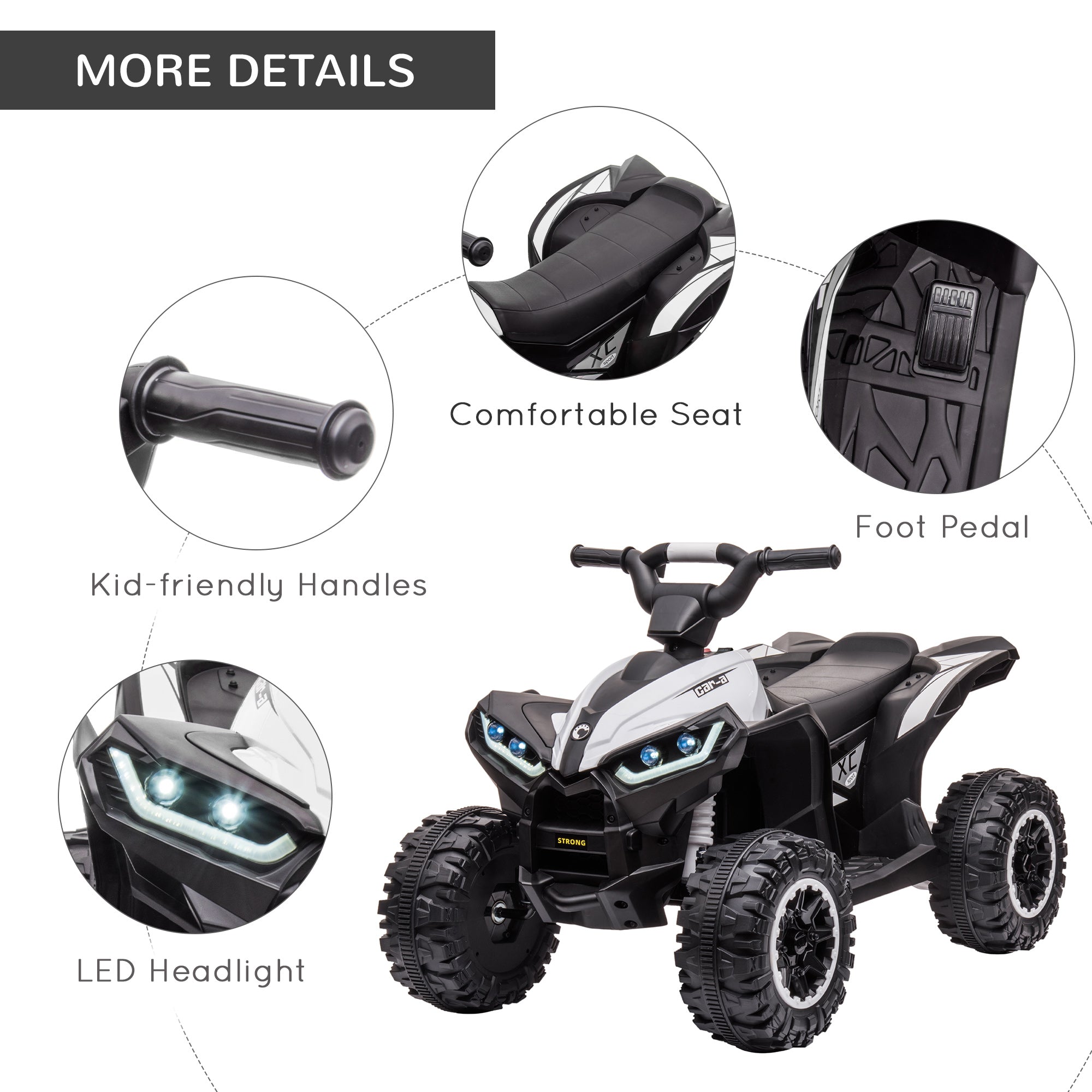 HOMCOM 12V Ride-On Quad Bike w/ Music, Horn, for Ages 3-5 Years - White - North Peak Garden Furniture