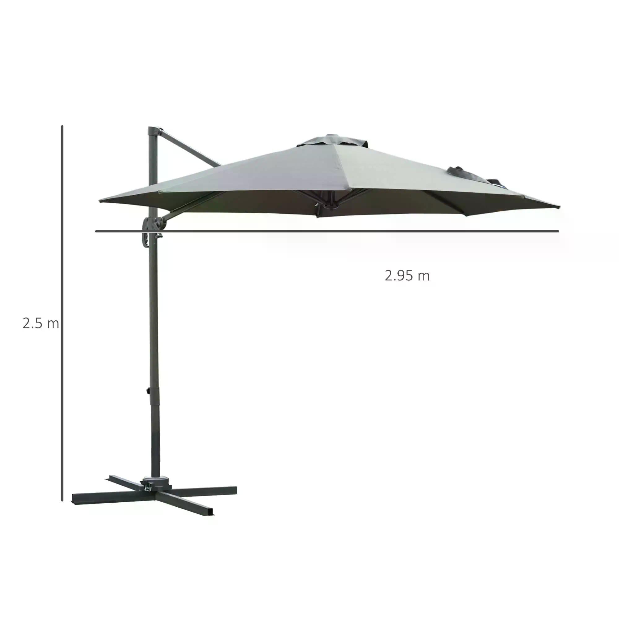 Outsunny 3(m) Offset Parasol Cantilever Hanging Umbrella 360° Rotation w/ Base Dark Grey