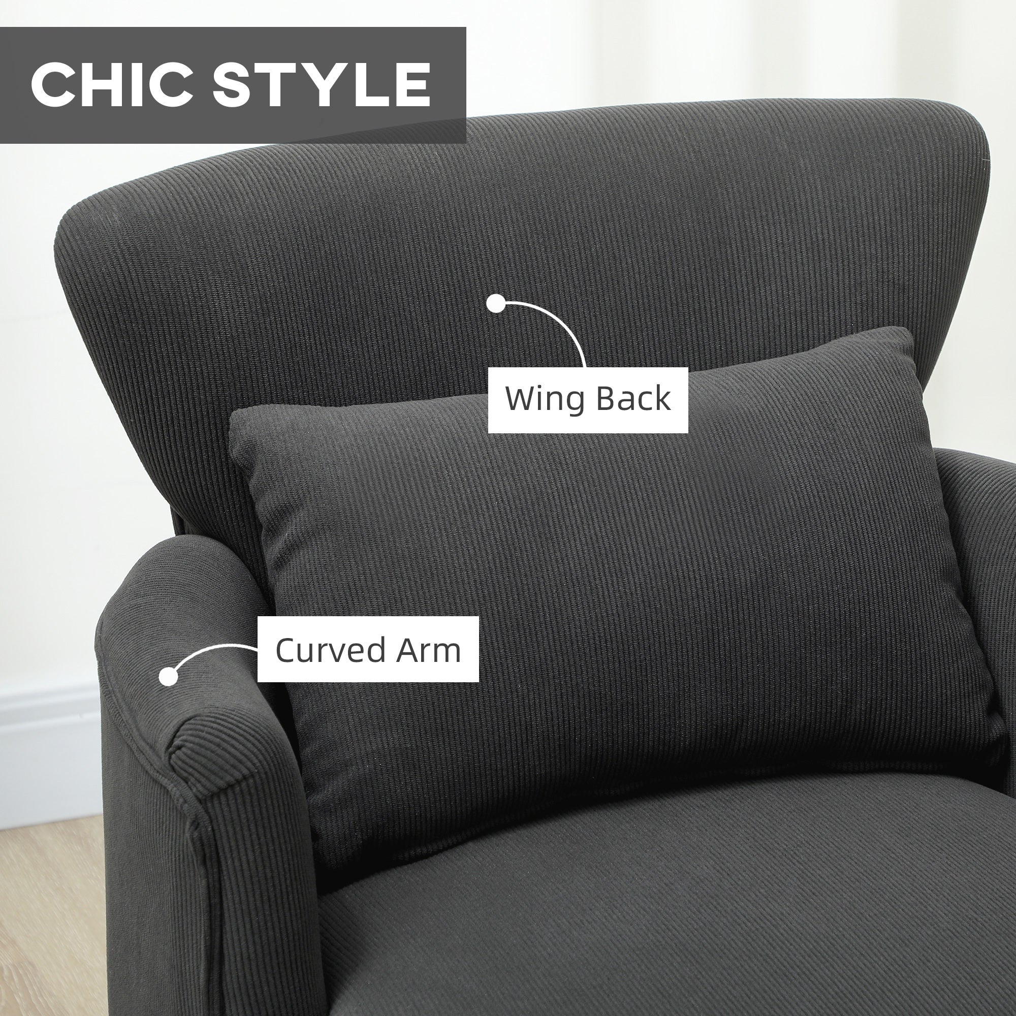 HOMCOM Corduroy Retro Accent Chair - Black