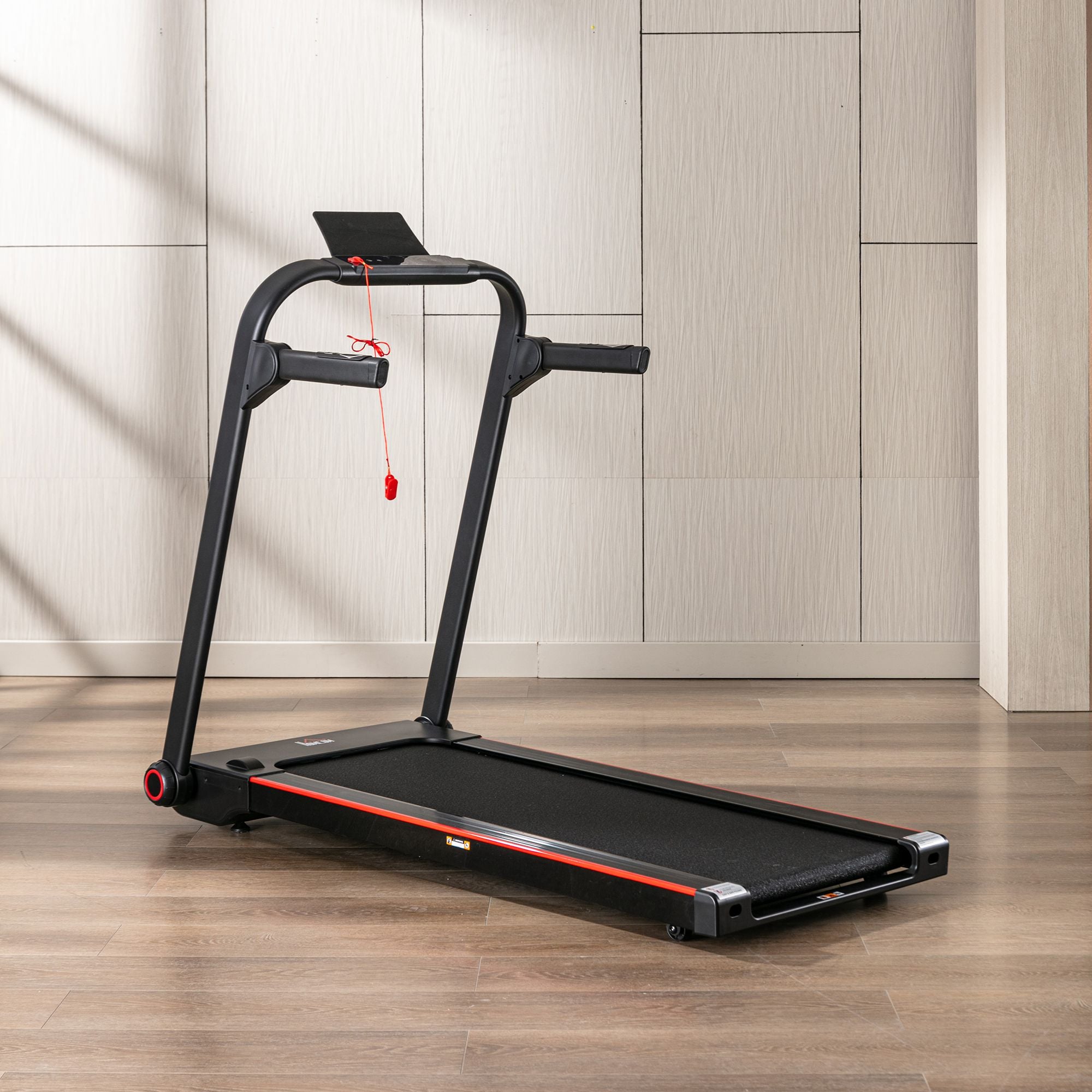 HOMCOM 750W Folding Treadmill, 1-14km/h Electric Running Machine w/ Wheels, Safety Button, LED Monitor, Phone Holder for Home Office Jogging Fitness Exercise Workout - North Peak Garden Furniture