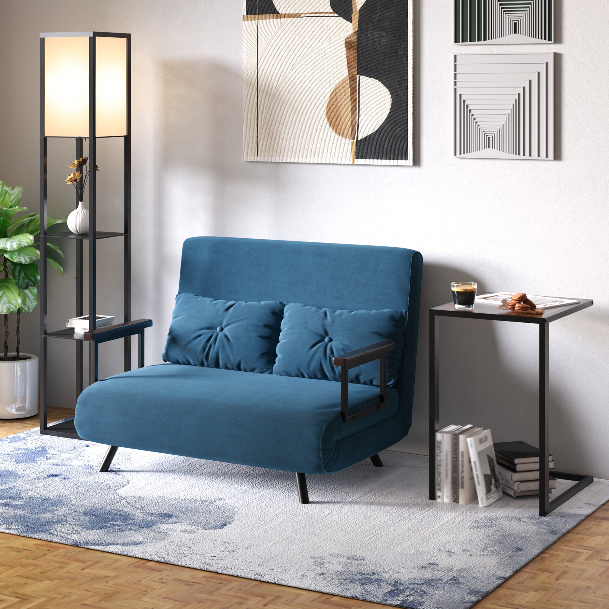 HOMCOM C-Shaped Side Table, Sofa End Table with Metal Frame, Accent Couch Table for Living room, Bedroom, Brown and Black - North Peak Garden Furniture