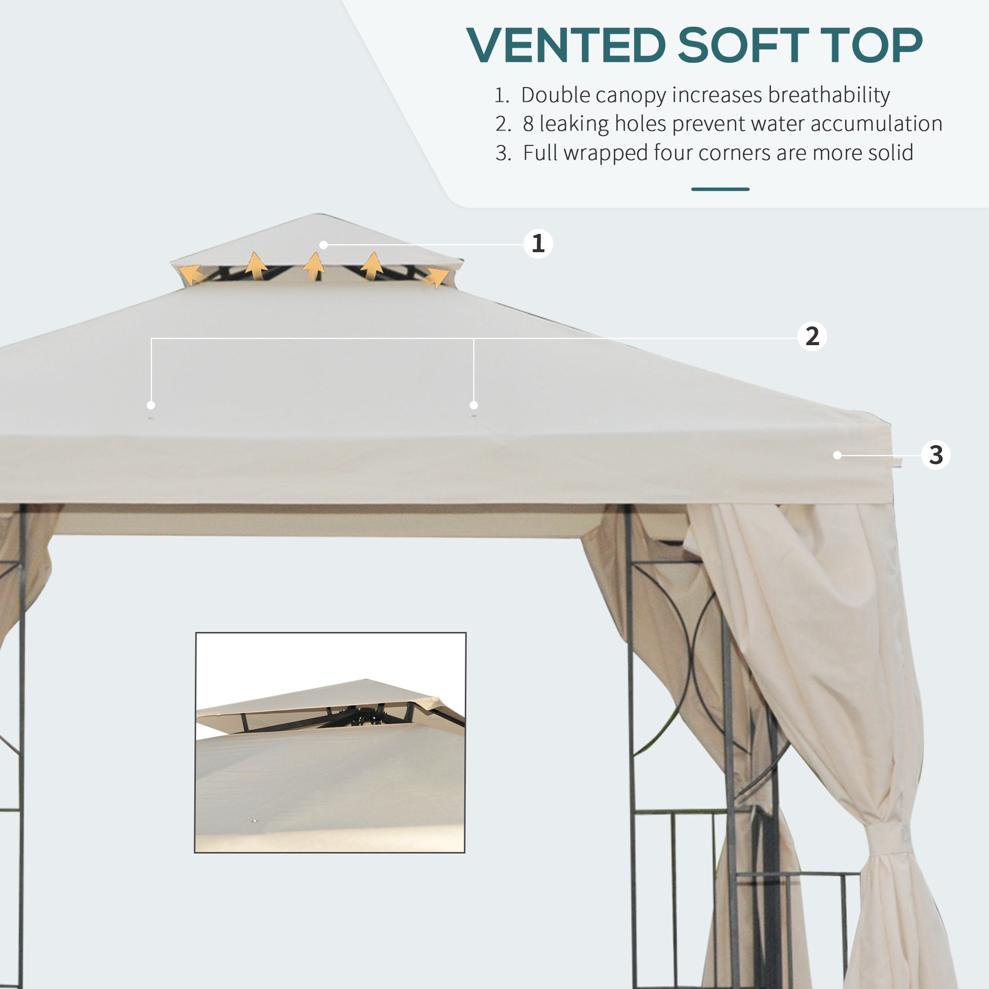 Outsunny 3 x 3 m Garden Gazebo Double Roof Marquee Patio Wedding Party Tent Canopy Shelter with Sidewalls, (Beige) - North Peak Garden Furniture