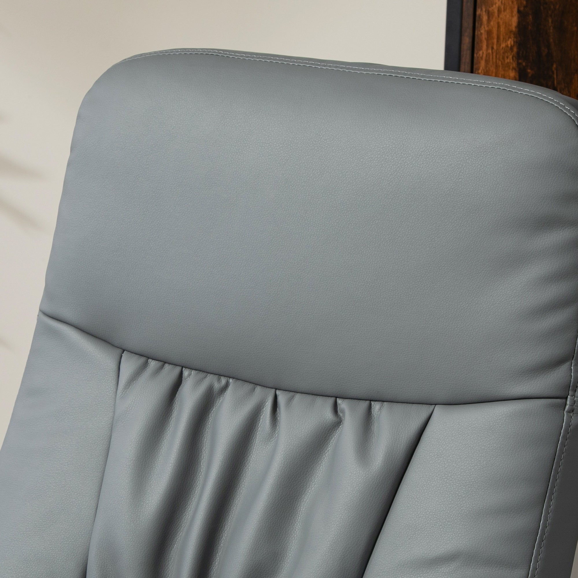 HOMCOM Swivel Recliner Chair with Footstool, PU Leather Armchair and Ottoman with High Back and Round Base for Living Room, Grey - North Peak Garden Furniture