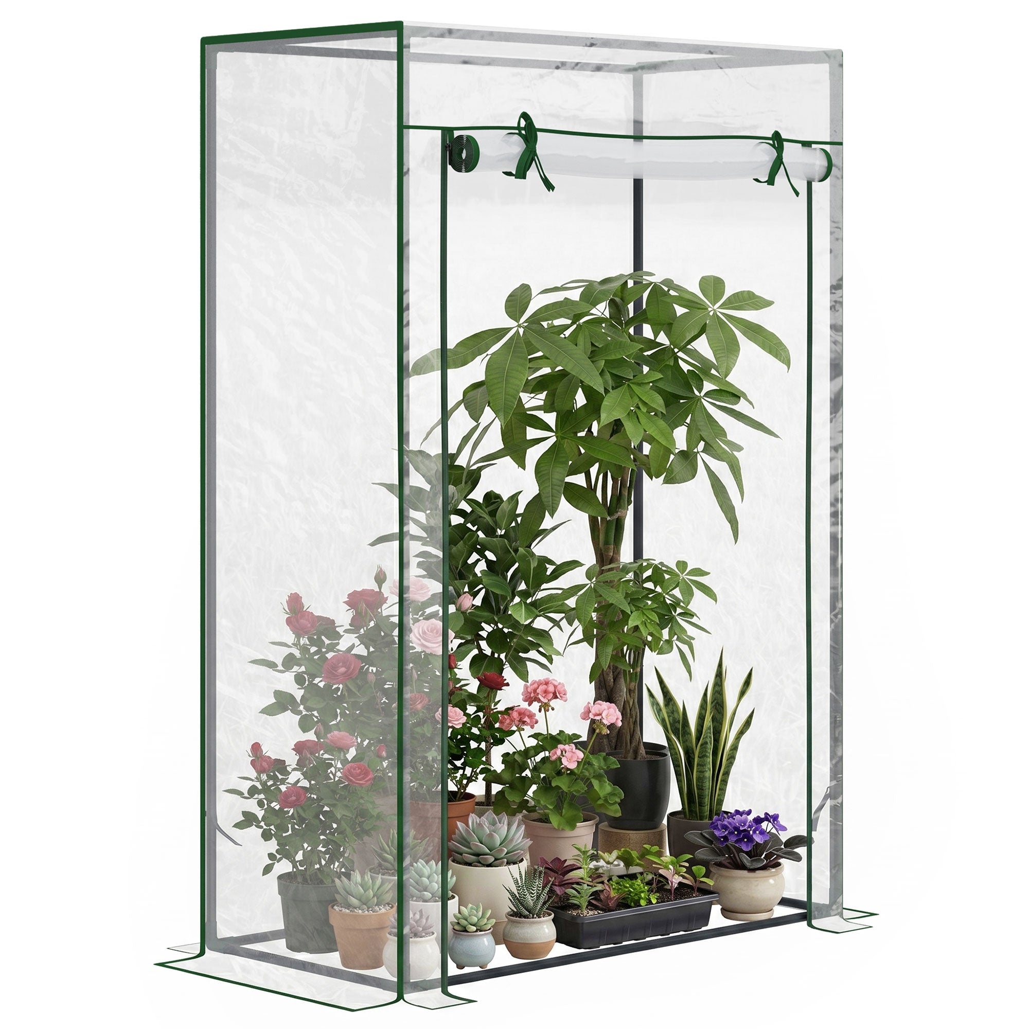 Outsunny 100 x 50 x 150cm Greenhouse Steel Frame PVC Cover with Roll-up Door Outdoor for Backyard, Balcony, Garden, Transparent