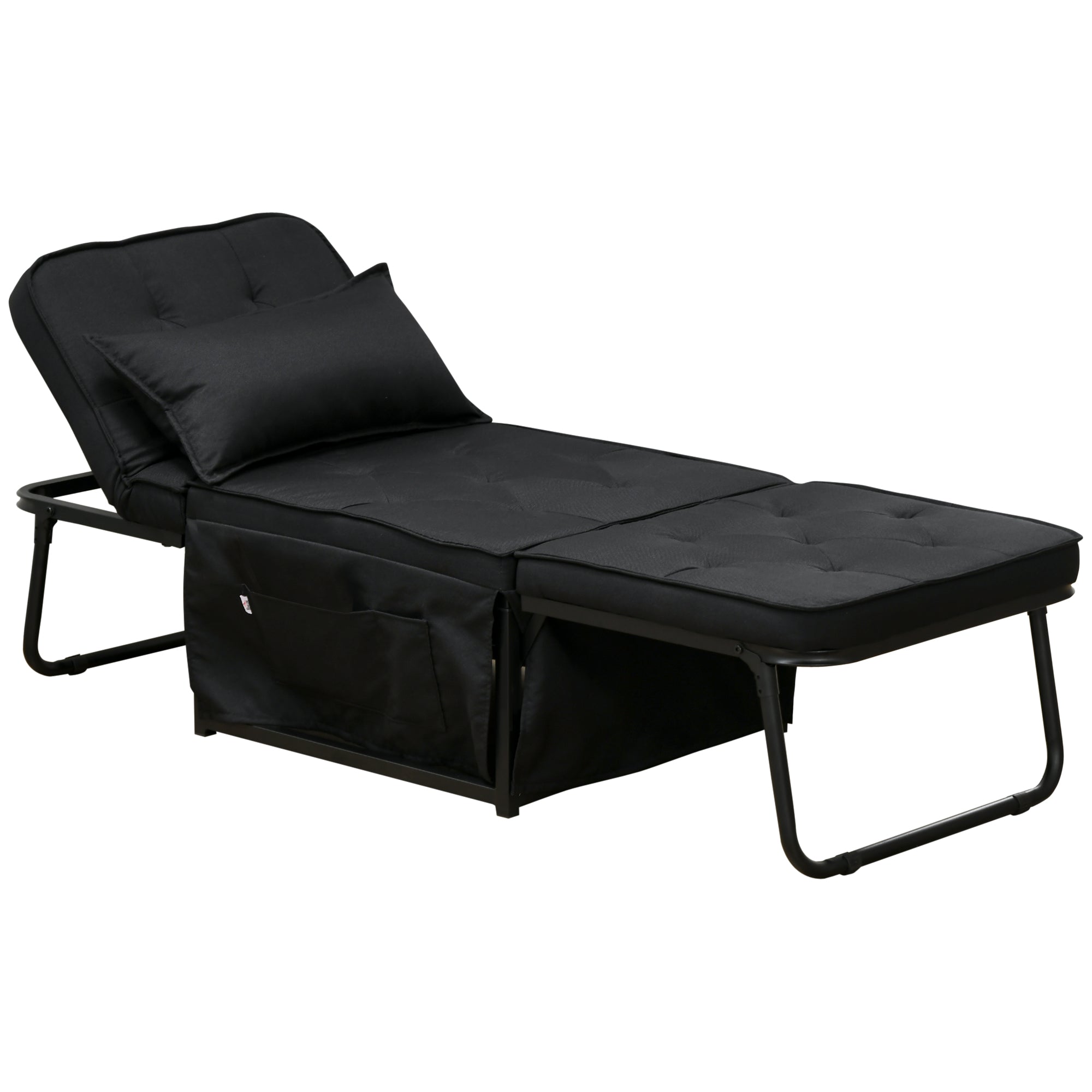 HOMCOM Fabric Sleeper Chair, Folding Chair Bed with Adjustable Backrest, Pillow, Side Pockets for Living Room, Black - North Peak Garden Furniture