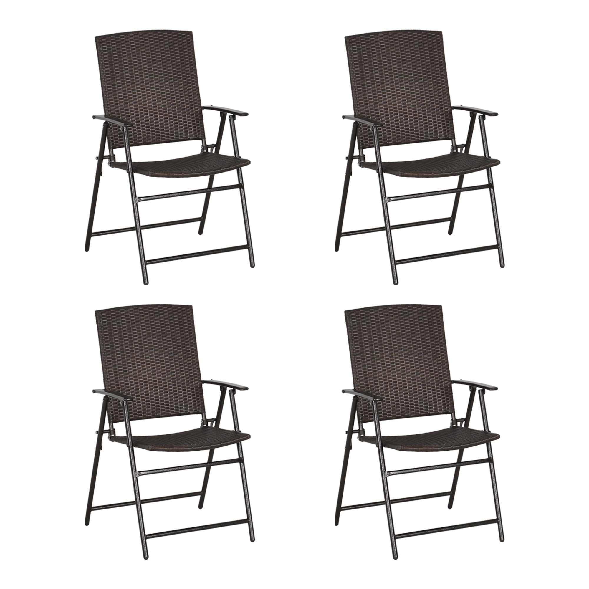 Outsunny Set of Four Folding Rattan Seat Chairs - Brown - North Peak Garden Furniture
