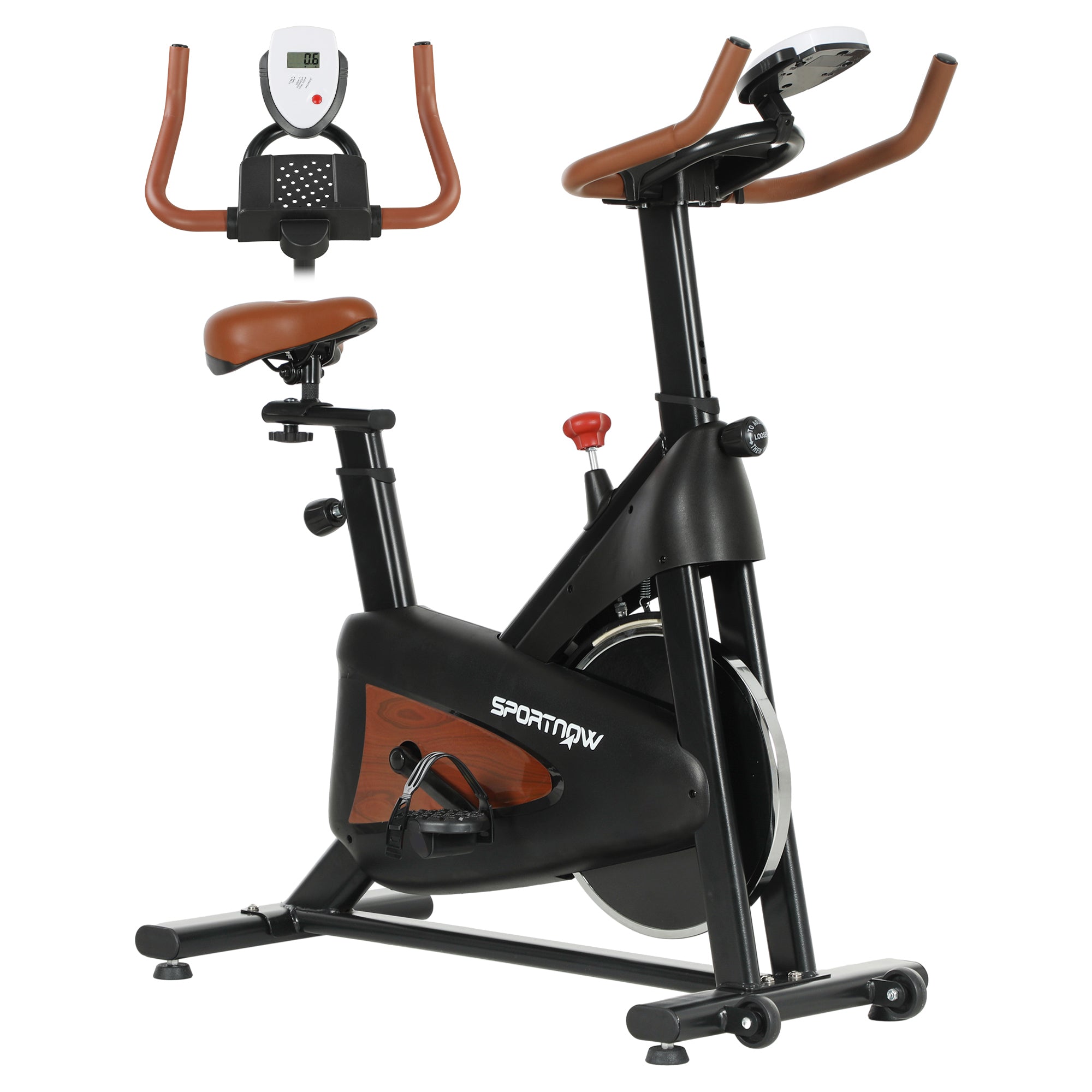 SPORTNOW Indoor Exercise Bike, Quiet Stationary Bike, Stylish Cycling Machine with Adjustable Seat and Resistance, LCD Monitor, Tablet Holder, for Home Gym Cardio Workout, Black - North Peak Garden Furniture