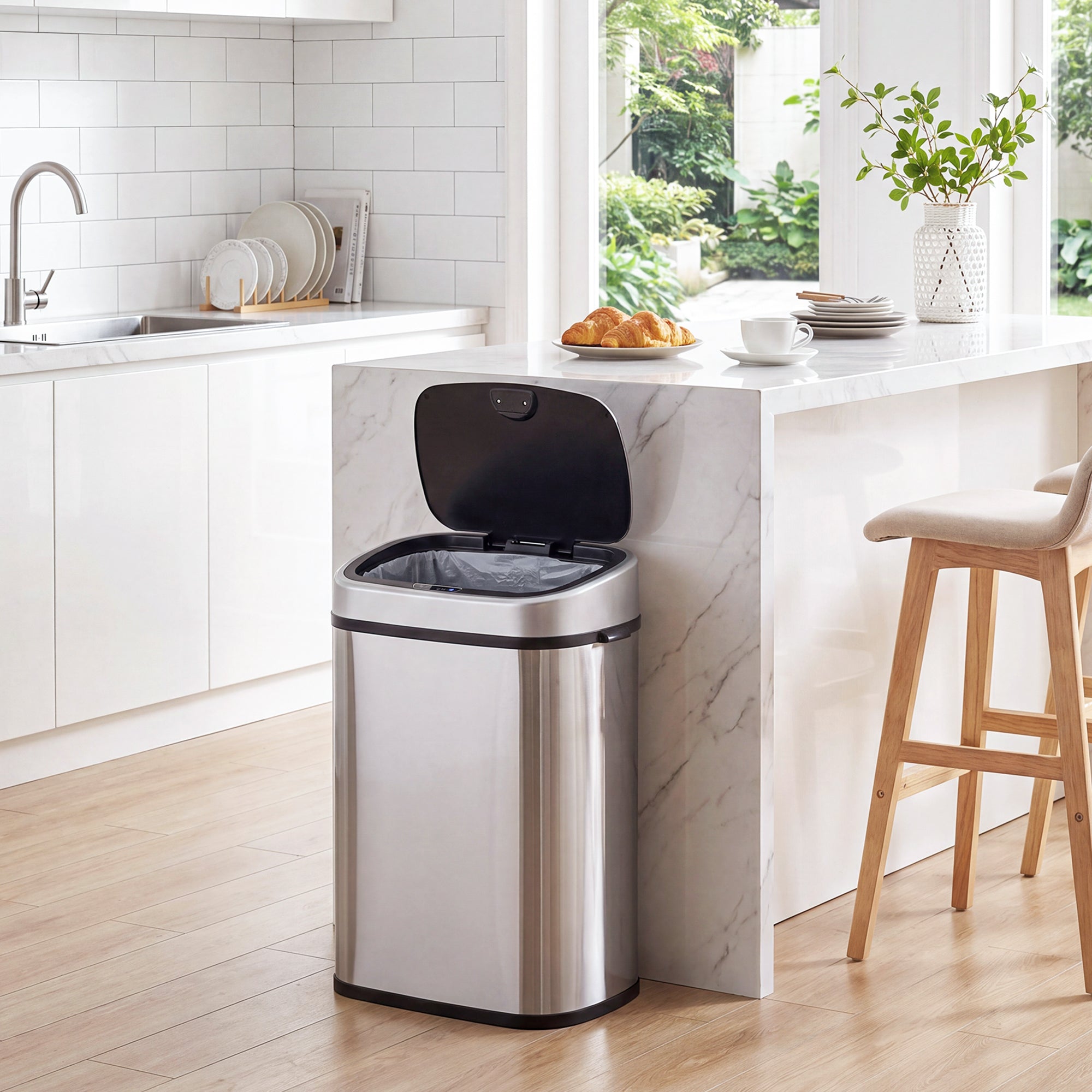 HOMCOM Stainless Steel Kitchen Sensor Dustbin Automatic Touchless Rubbish Garbage Waste Bin 48L Silver