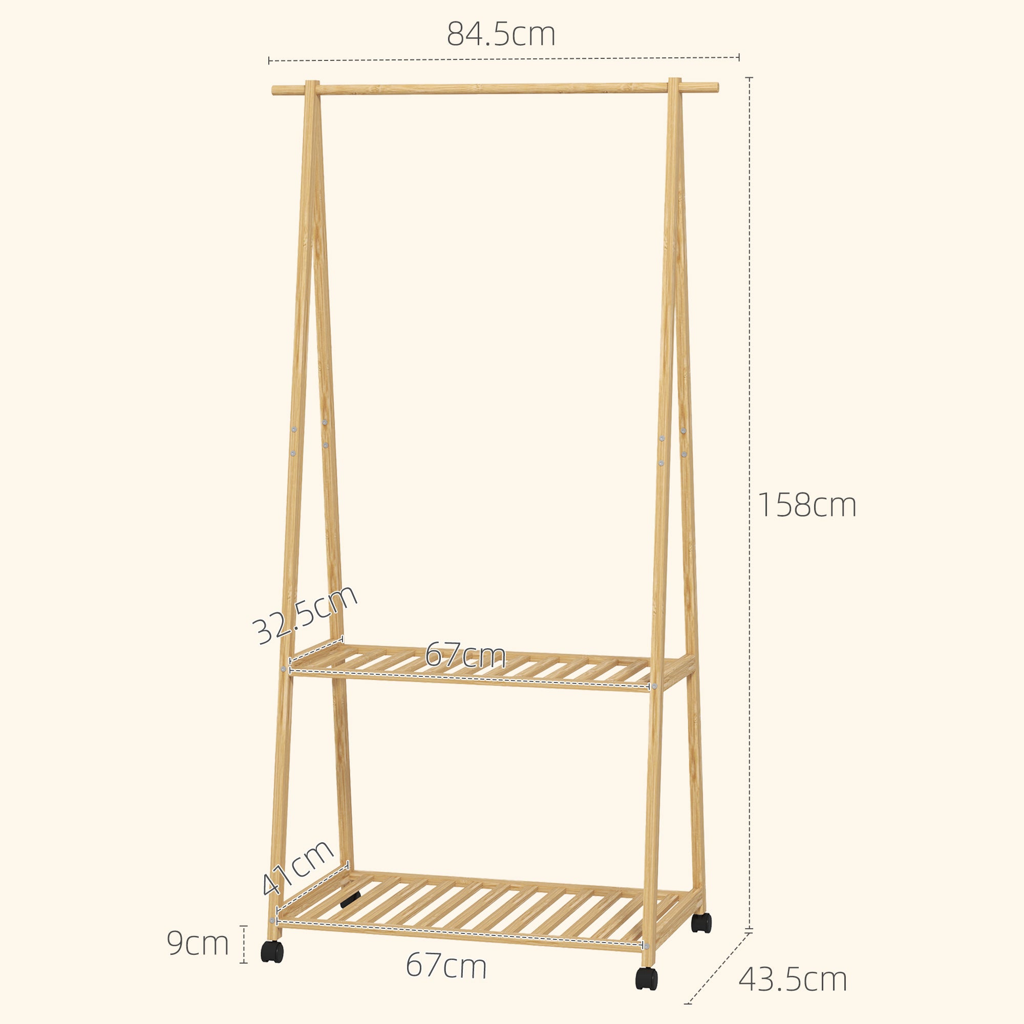 HOMCOM Bamboo Clothes Rack, with Shelves and Hooks - Natural Finish
