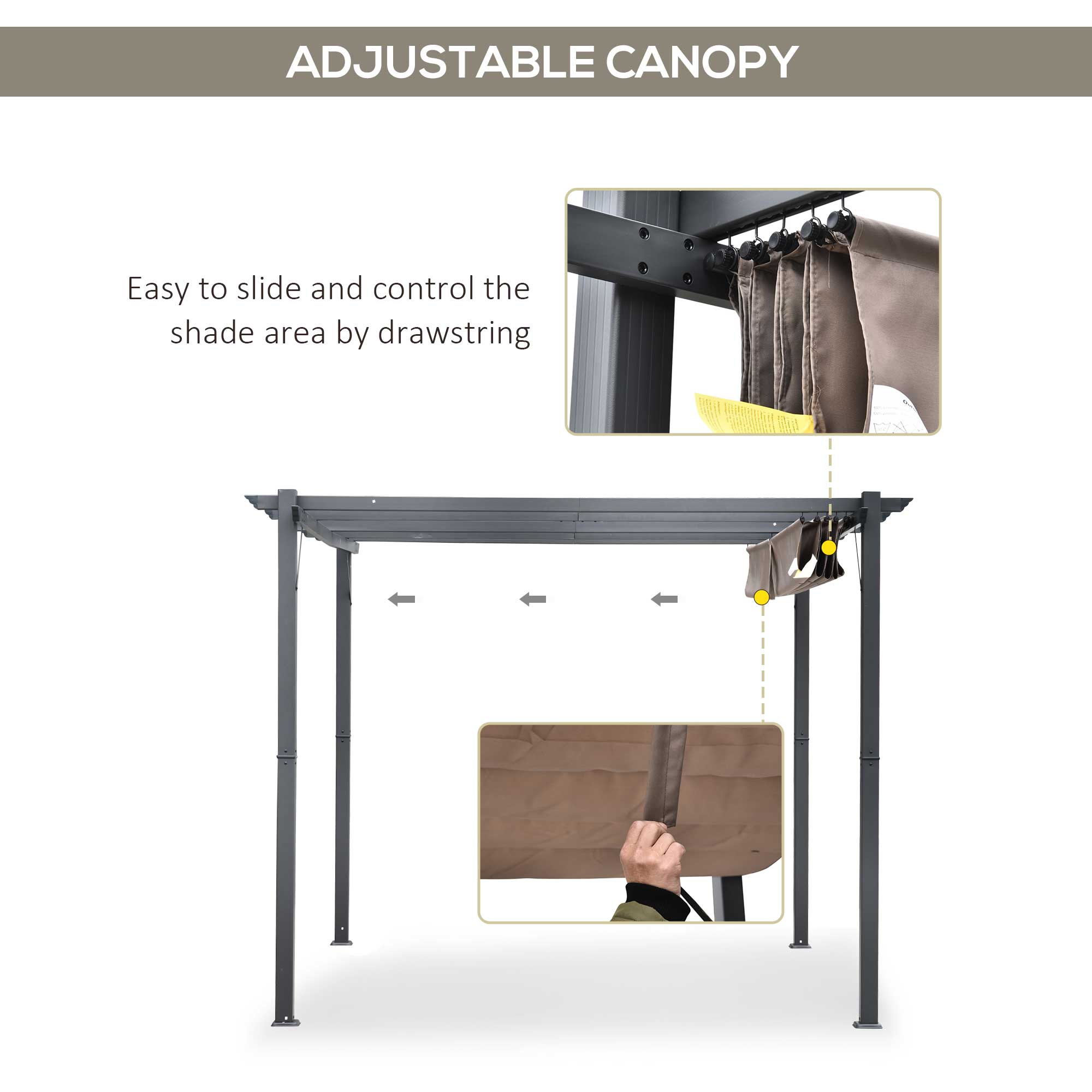 Outsunny 3 x 3(m) Aluminium Pergola Canopy Gazebo Awning Outdoor Garden Sun Shade Shelter Marquee Party BBQ, Brown - North Peak Garden Furniture