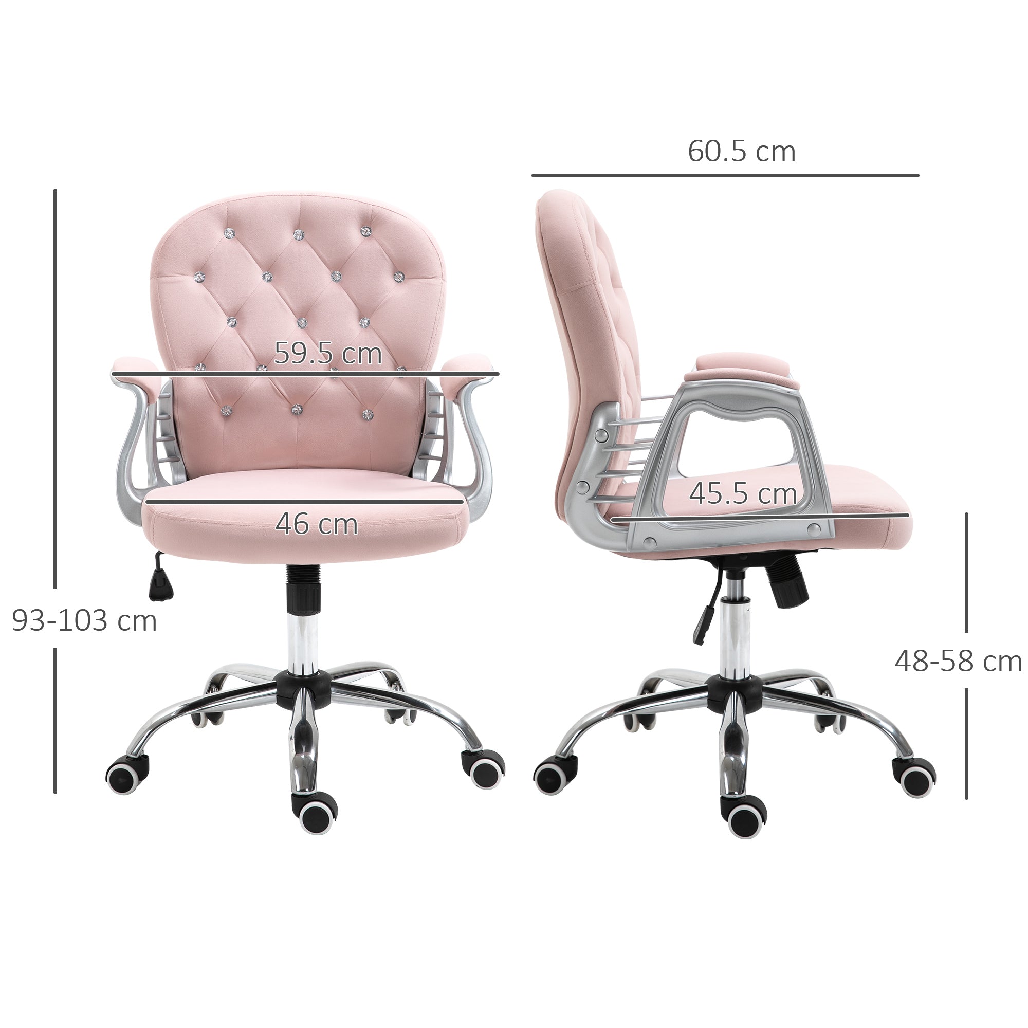 Vinsetto Office Chair, Swivel Desk Chair, Velvet Vanity Chair with Adjustable Height and Rolling Wheels for Home Work Study, Pink - North Peak Garden Furniture