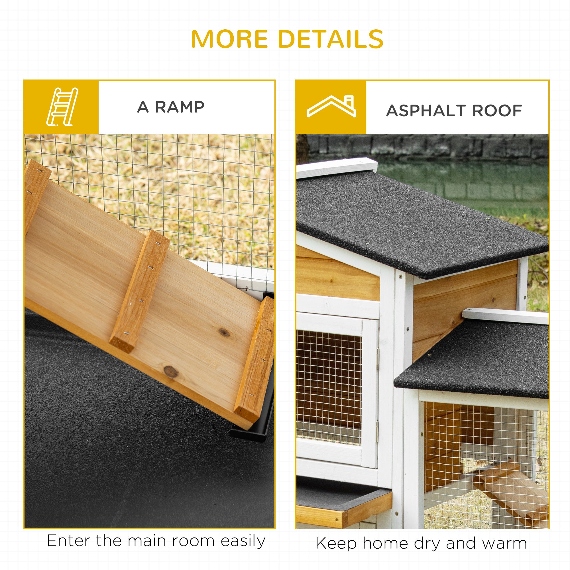 PawHut Large Rabbit Hutch Outdoor, 2-Tier Guinea Pig Hutch, Wooden Bunny Run, Small Animal House with Double Side Run Boxes, No-leak Plastic Tray, Ramp, 230 x 53 x 93.5cm - North Peak Garden Furniture