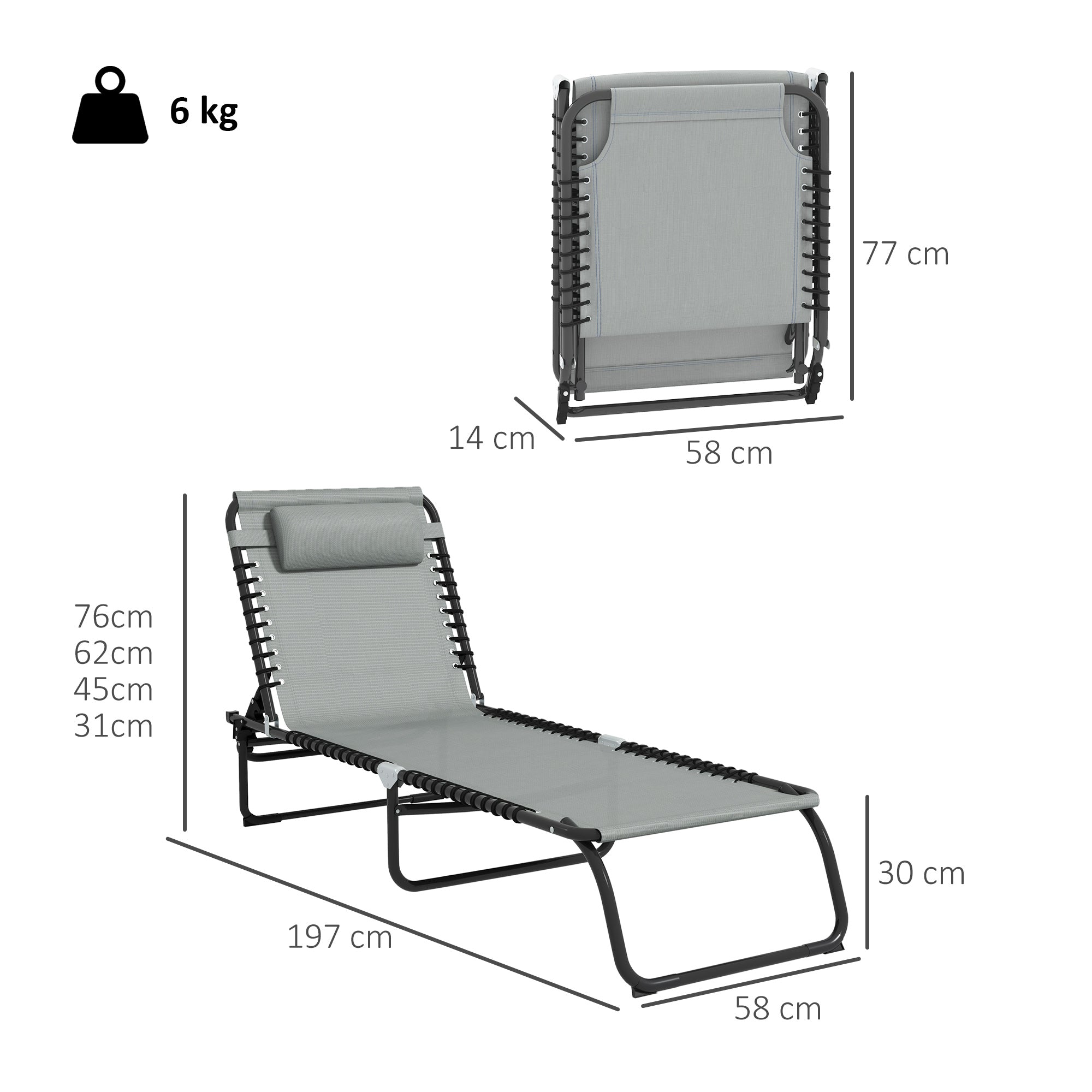 Outsunny Folding Sun Lounger, with Four-Position Back - Light Grey - North Peak Garden Furniture