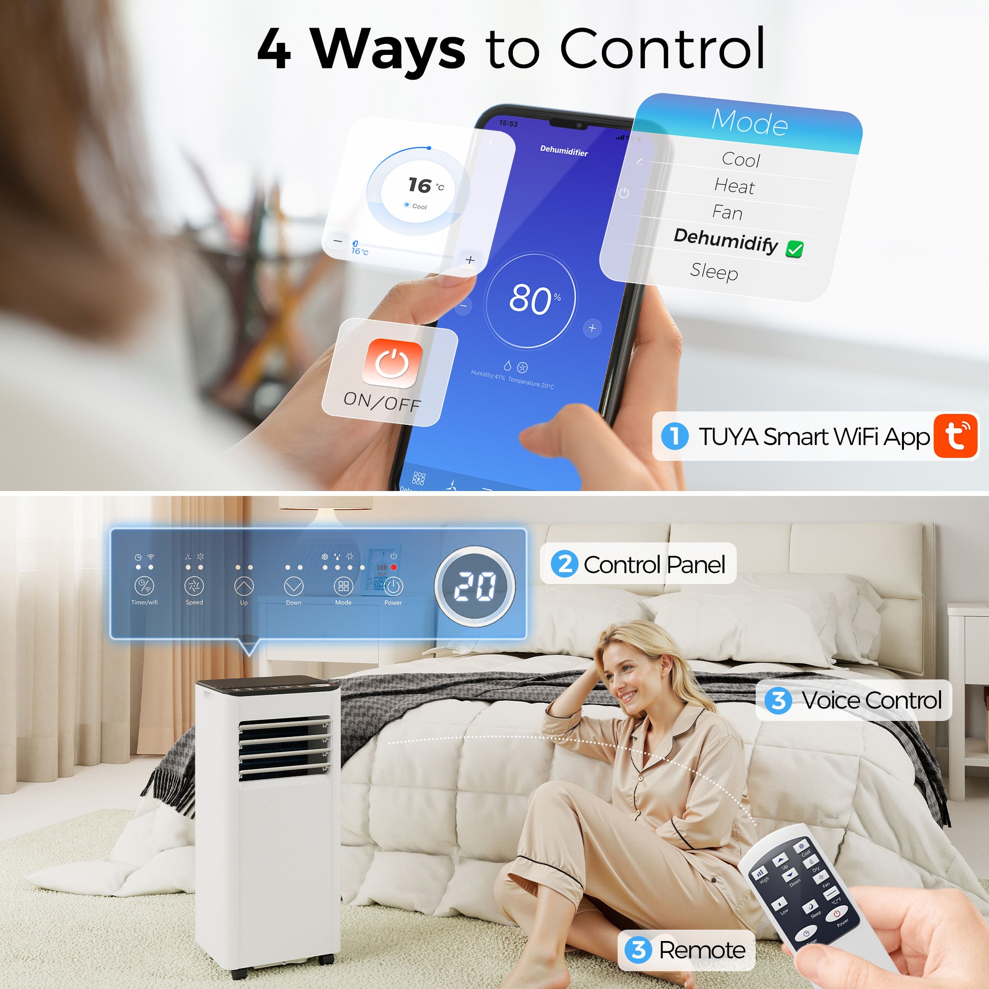 HOMCOM Portable Air Conditioner 5000 BTU, 4-in-1 AC Unit with Cool, Dehumidifier, Fan, Sleep Mode, WiFi Voice Remote Control