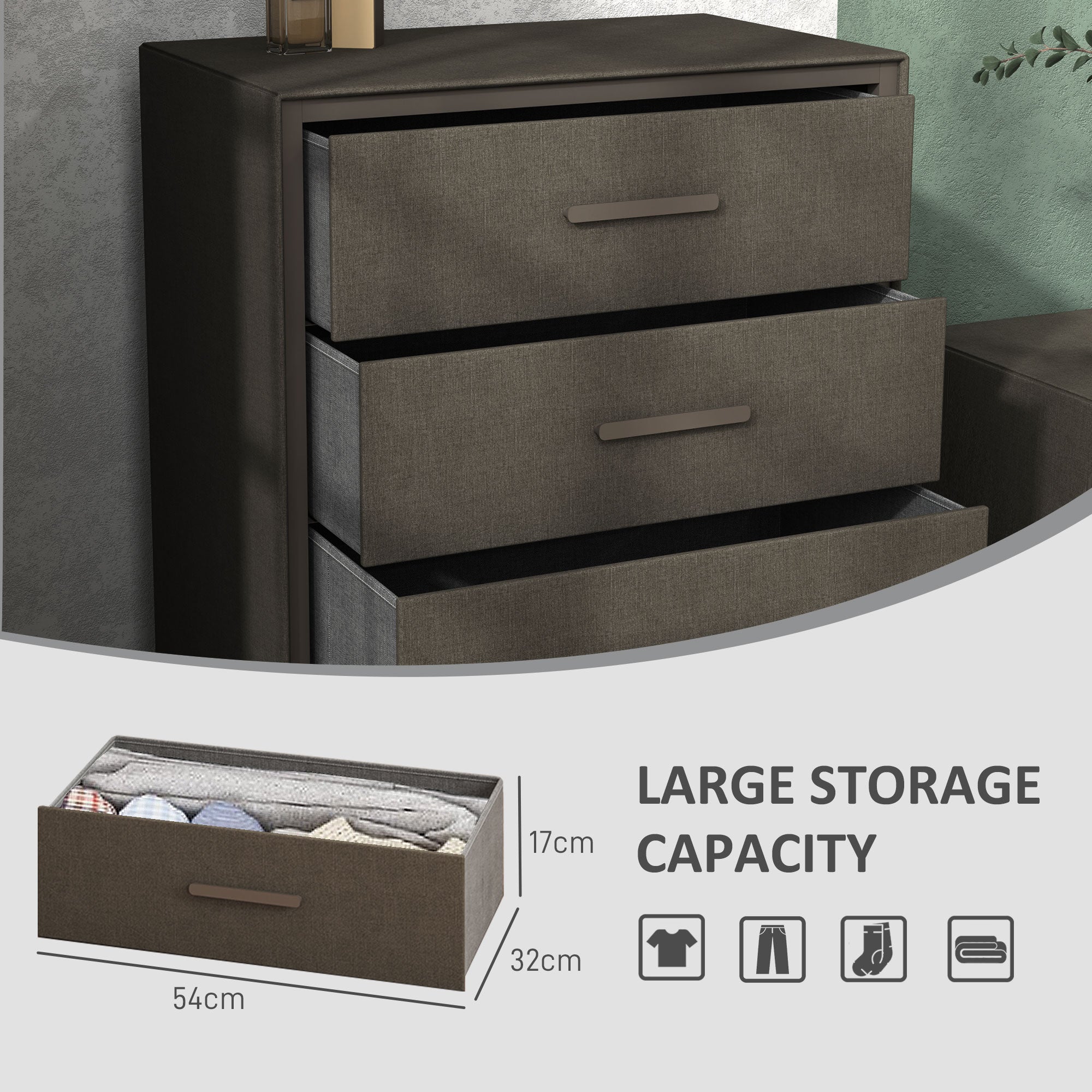 HOMCOM Velvet-Feel Chest of Four Drawers - Brown - North Peak Garden Furniture