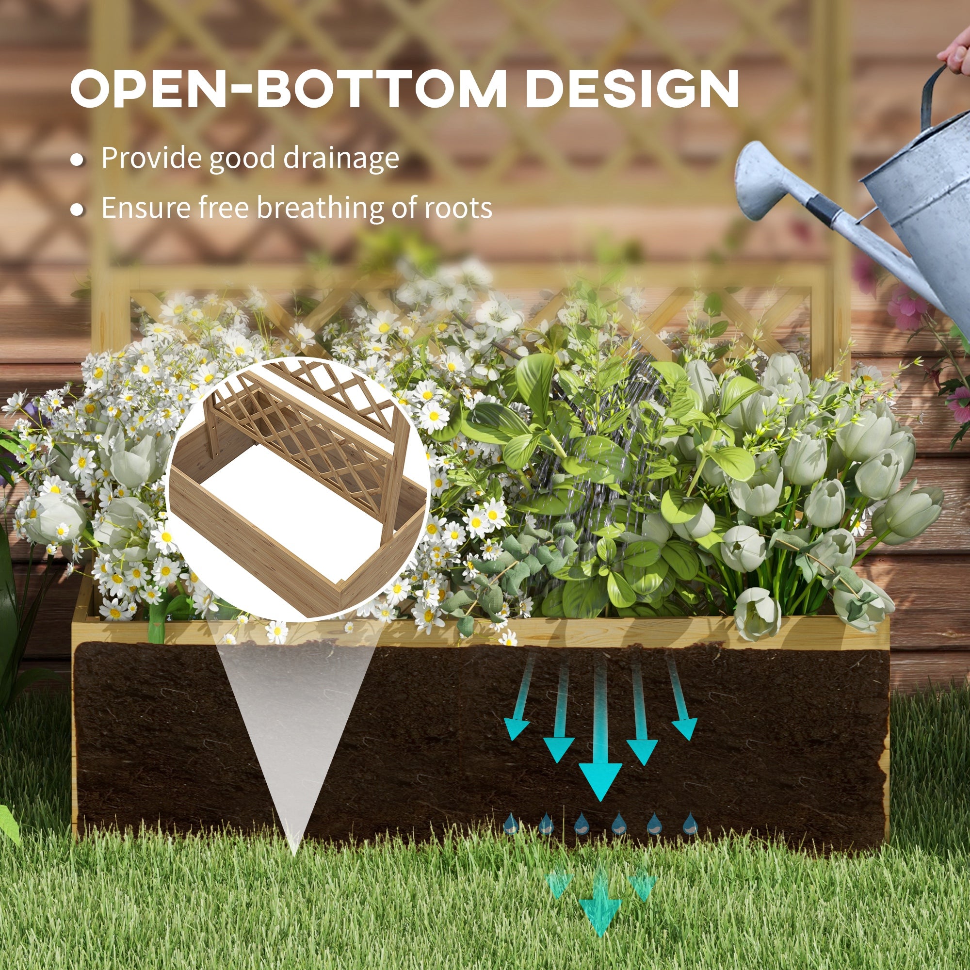 Outsunny Wooden Trellis Planter Box, Raised Garden Bed to Grow Vegetables, Herbs and Flowers, Natural Tone - North Peak Garden Furniture