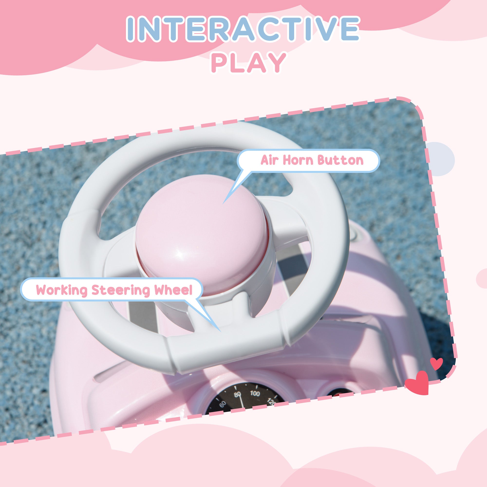 AIYAPLAY Foot To Floor Ride On Car Sliding Car w/ Air Horn, Anti-Over-Backwards, 18 to 36 Months - Pink - North Peak Garden Furniture
