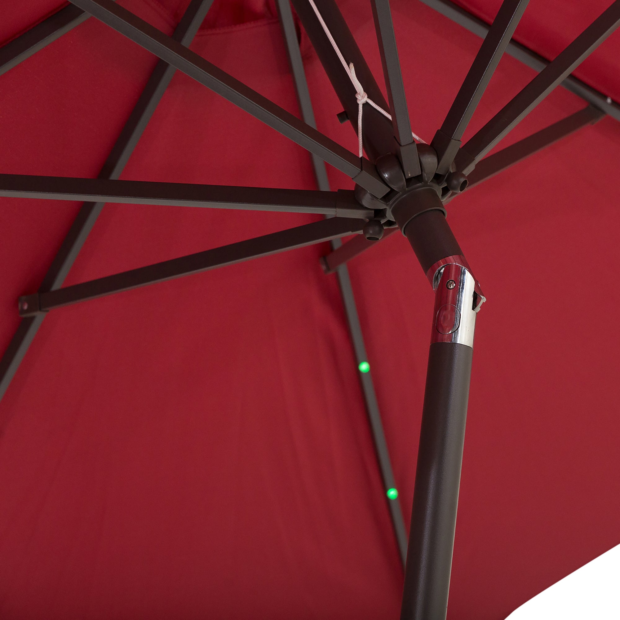 Outsunny Φ2.7m Garden 24 LED Light Parasol Solar Outdoor Tilt Sun Umbrella Patio Club Party Event Manual Sun Shade w/ Hand Crank and 8 Ribs, Red - North Peak Garden Furniture