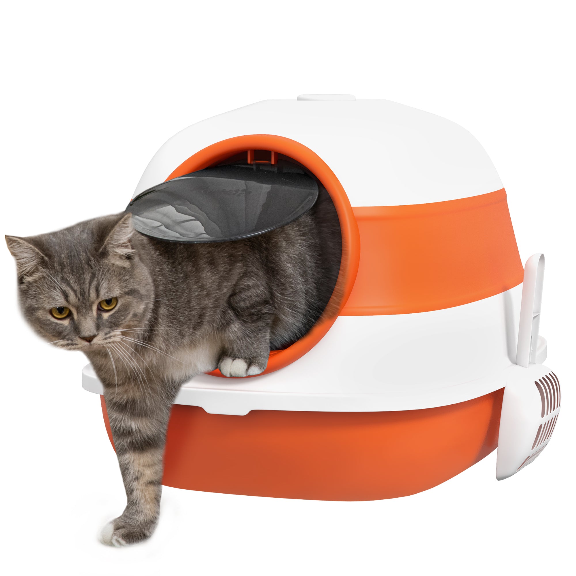 PawHut Foldable Cat Litter Tray with Lid, Deodorant, Scoop, Orange - North Peak Garden Furniture