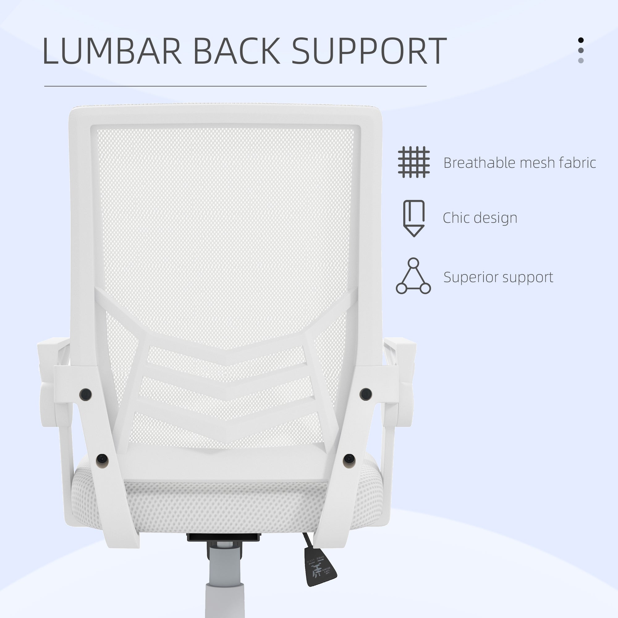 Vinsetto Mesh Office Chair, Computer Desk Chair with Flip-up Armrests, Lumbar Back Support and Swivel Wheels, White - North Peak Garden Furniture