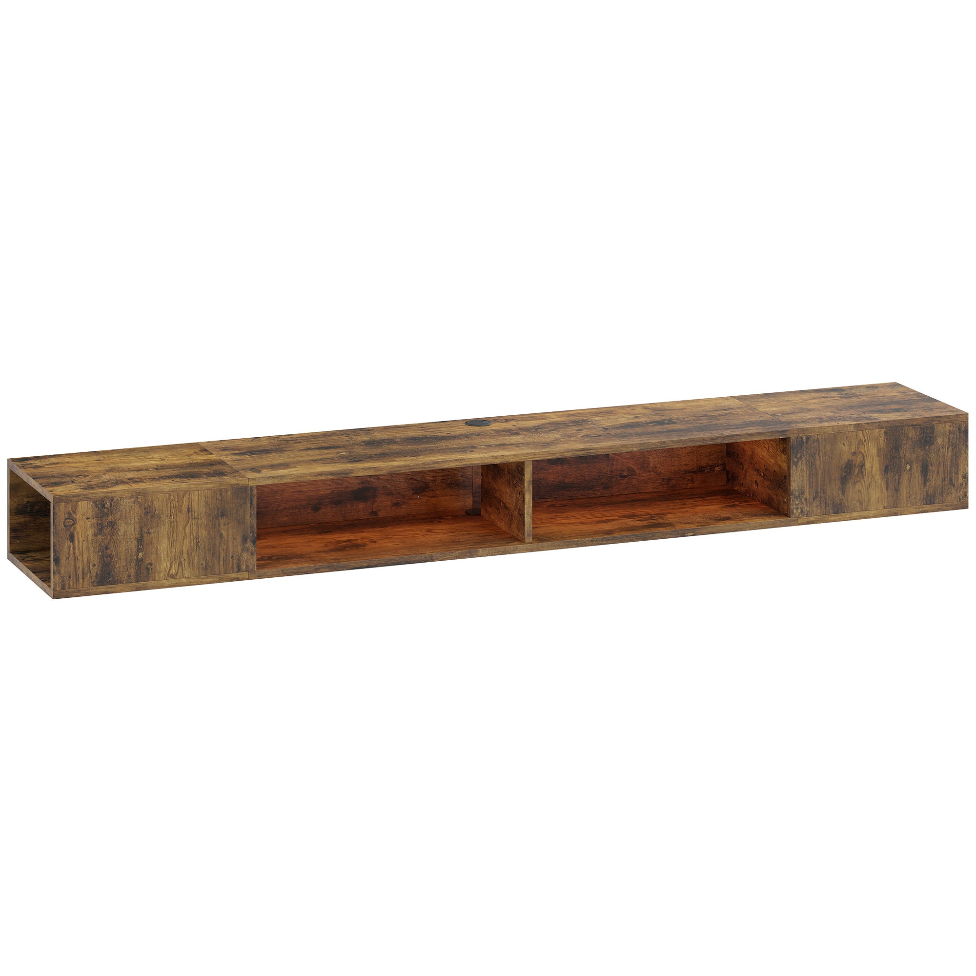 HOMCOM Wall Mounted TV Stand with RGB LED Lights, Floating Entertainment Centre for 75 Inch TV, Rustic Brown