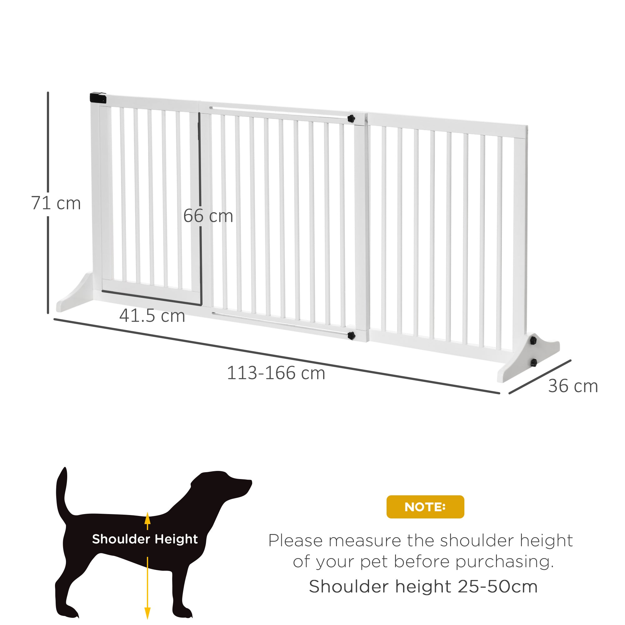 PawHut Adjustable Wooden Pet Gate Freestanding Dog Barrier Fence Doorway 3 Panels Safety Gate w/ Lockable Door White 71H x 113-166W cm - North Peak Garden Furniture