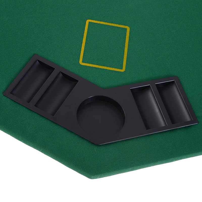 HOMCOM 8 Player Folding Games Poker Table with Chip Cup Holder Steel Base Felt Top Octagon Blackjack Green - North Peak Garden Furniture