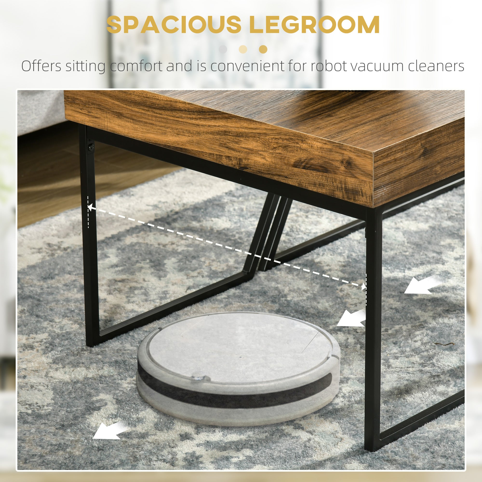 HOMCOM Coffee Table Set of 2, Industrial Nesting Table with Steel Frame and 8cm Thick Tabletop, Sofa Side End Table for Living Room, Rustic Brown - North Peak Garden Furniture
