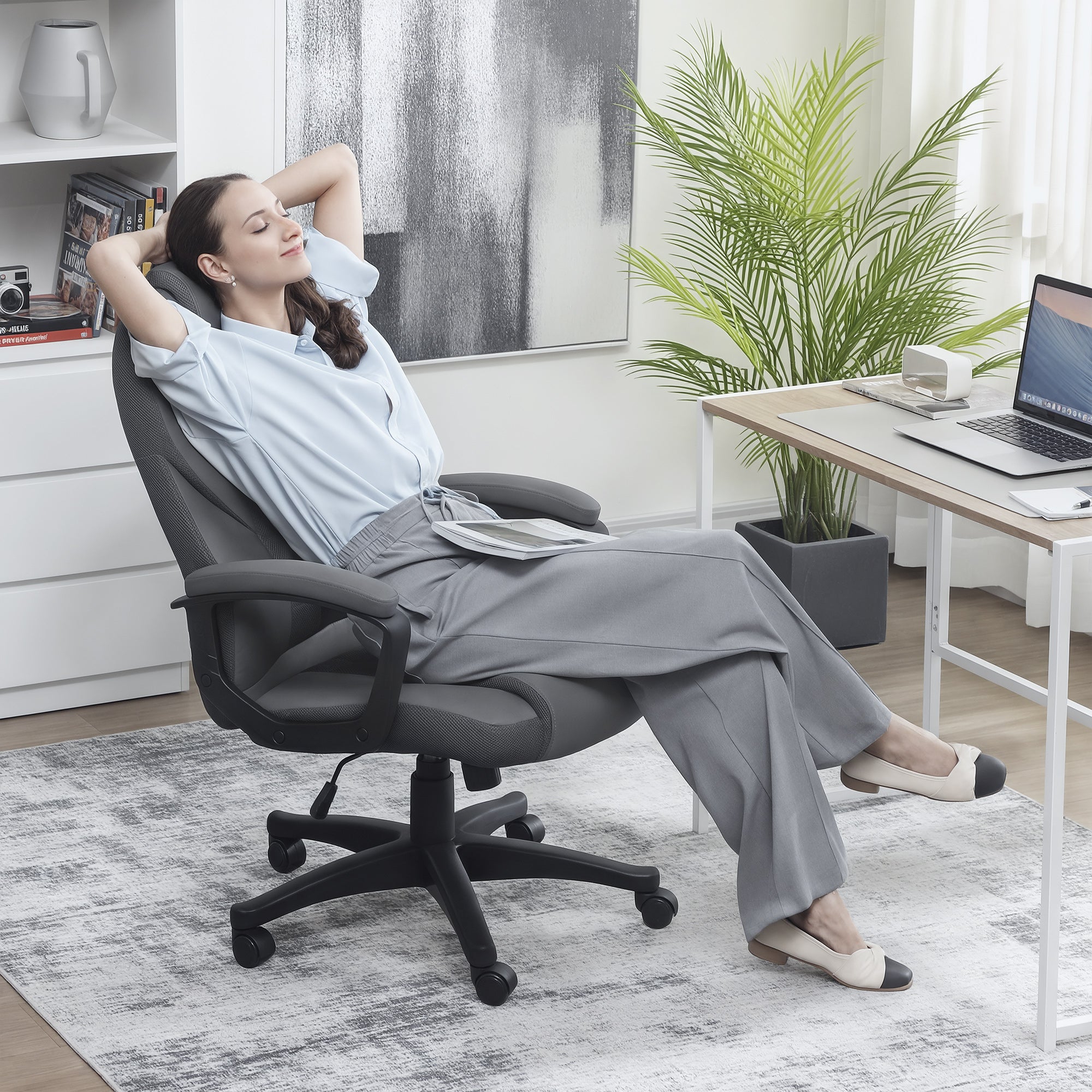 HOMCOM Faux Leather Office Chair - Charcoal Grey