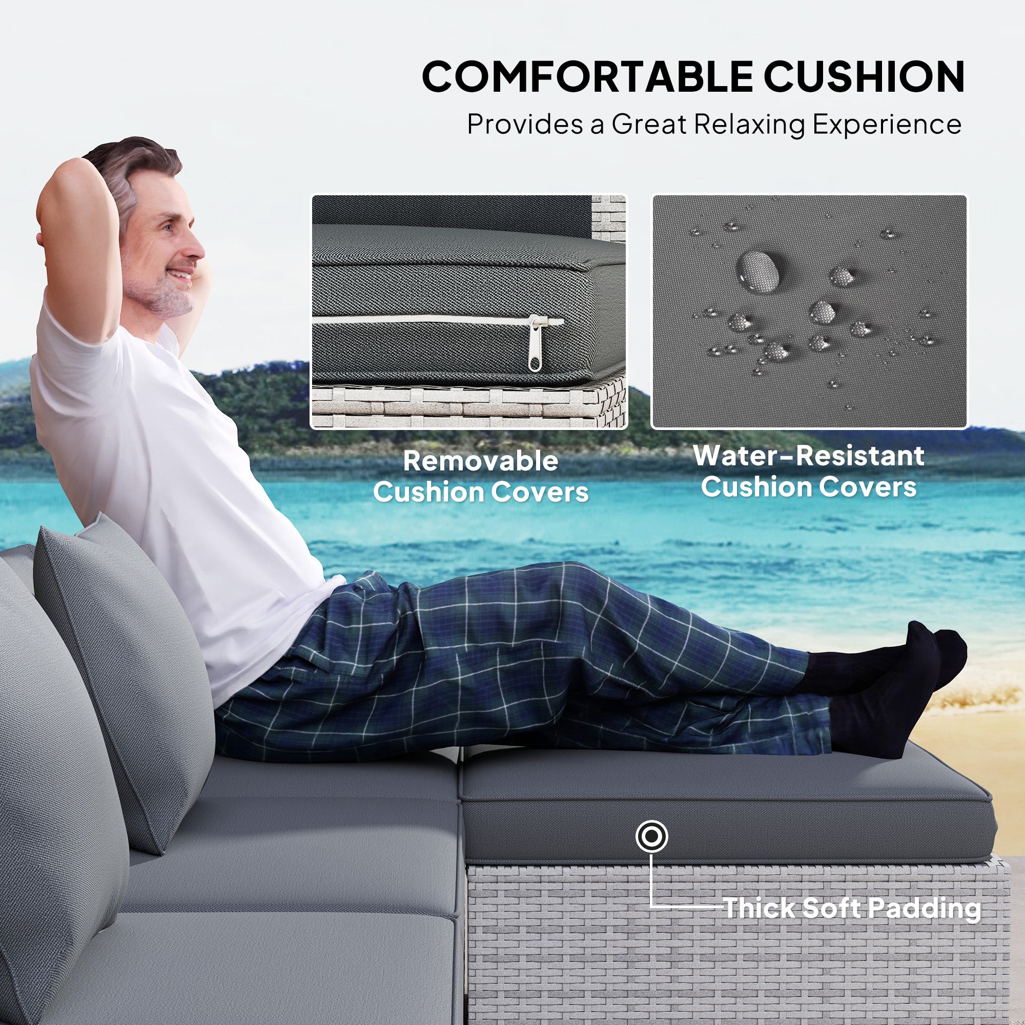 Outsunny 6 Pieces Rattan Corner Sofa Set - Mixed Grey - North Peak Garden Furniture