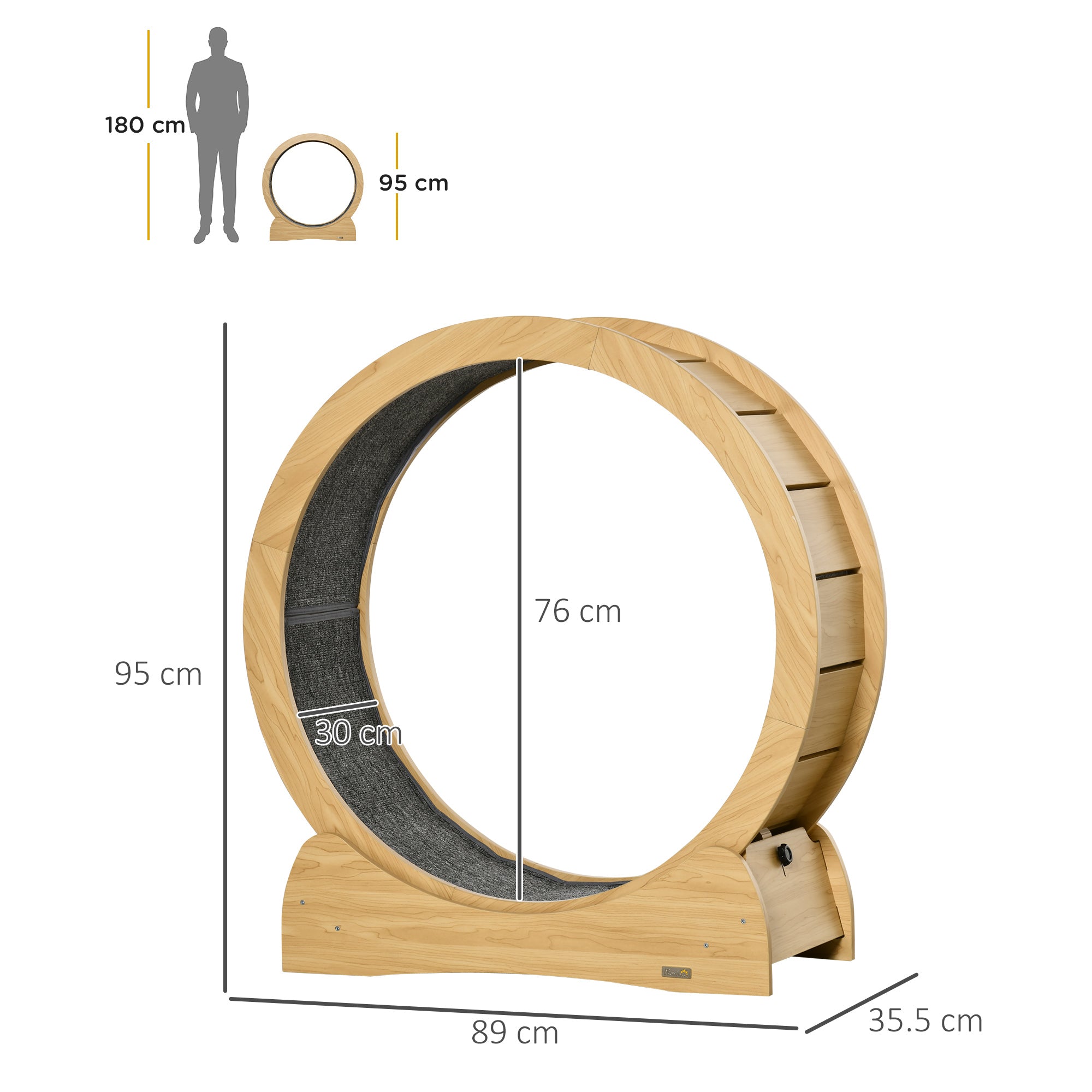 PawHut 30" Wooden Cat Running Wheel with Brake, Natural Wood Finish