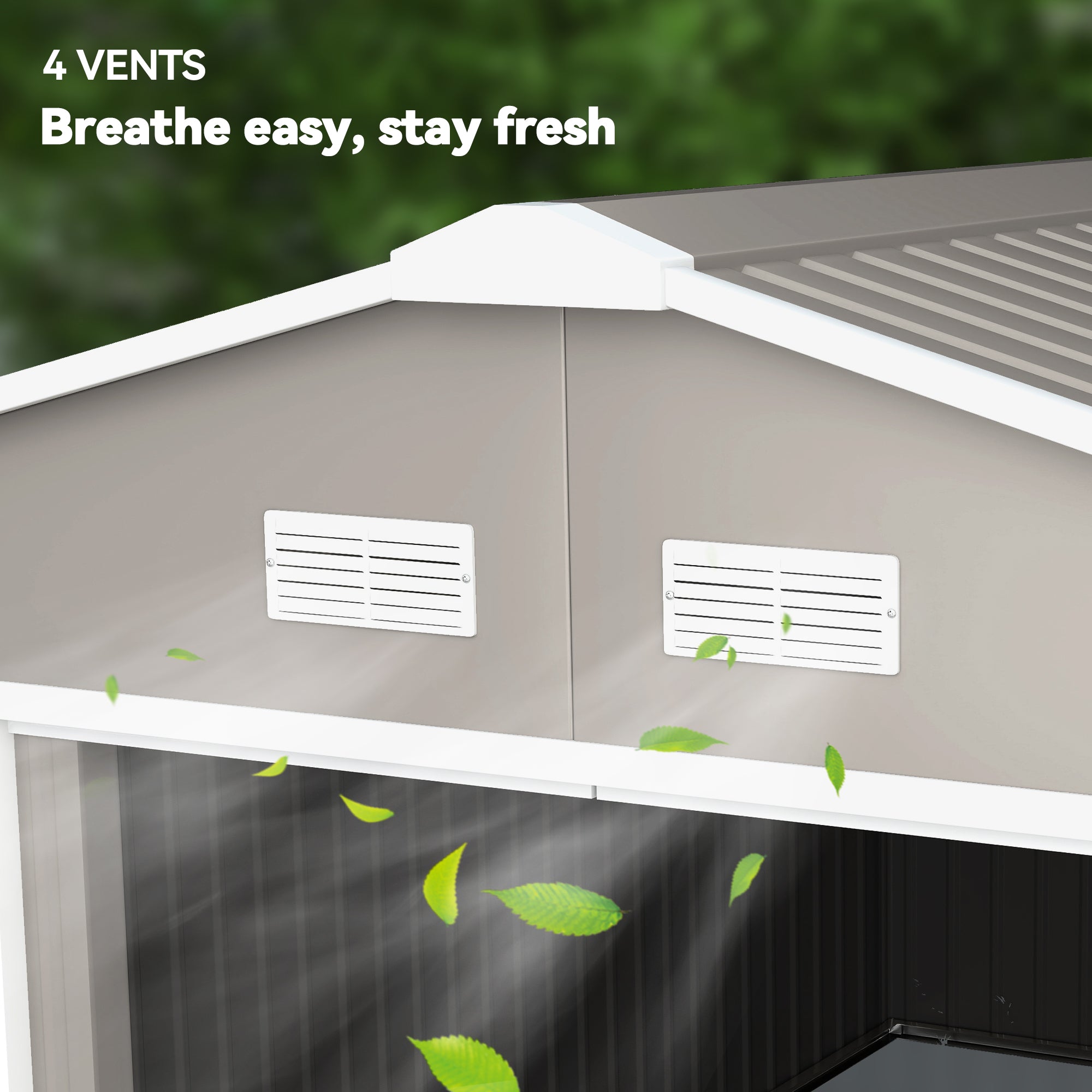 Outsunny 13 x 11ft Garden Metal Storage Shed Outdoor Storage Shed with Foundation Kit Ventilation & Doors, Light Grey