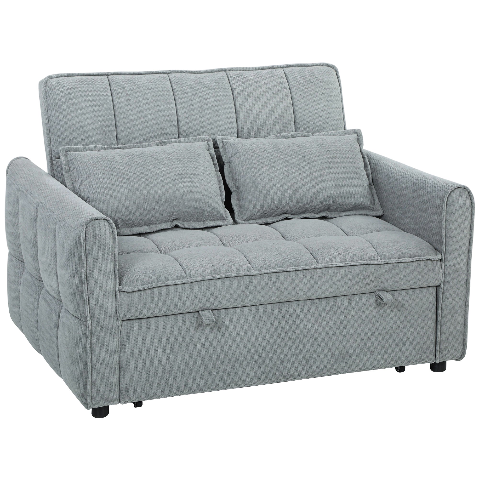 HOMCOM 2 Seater Sofa Bed, 3-in-1 Convertible Sleeper Sofa with Click-clack Adjustable Backrest and 2 Pillows, Grey