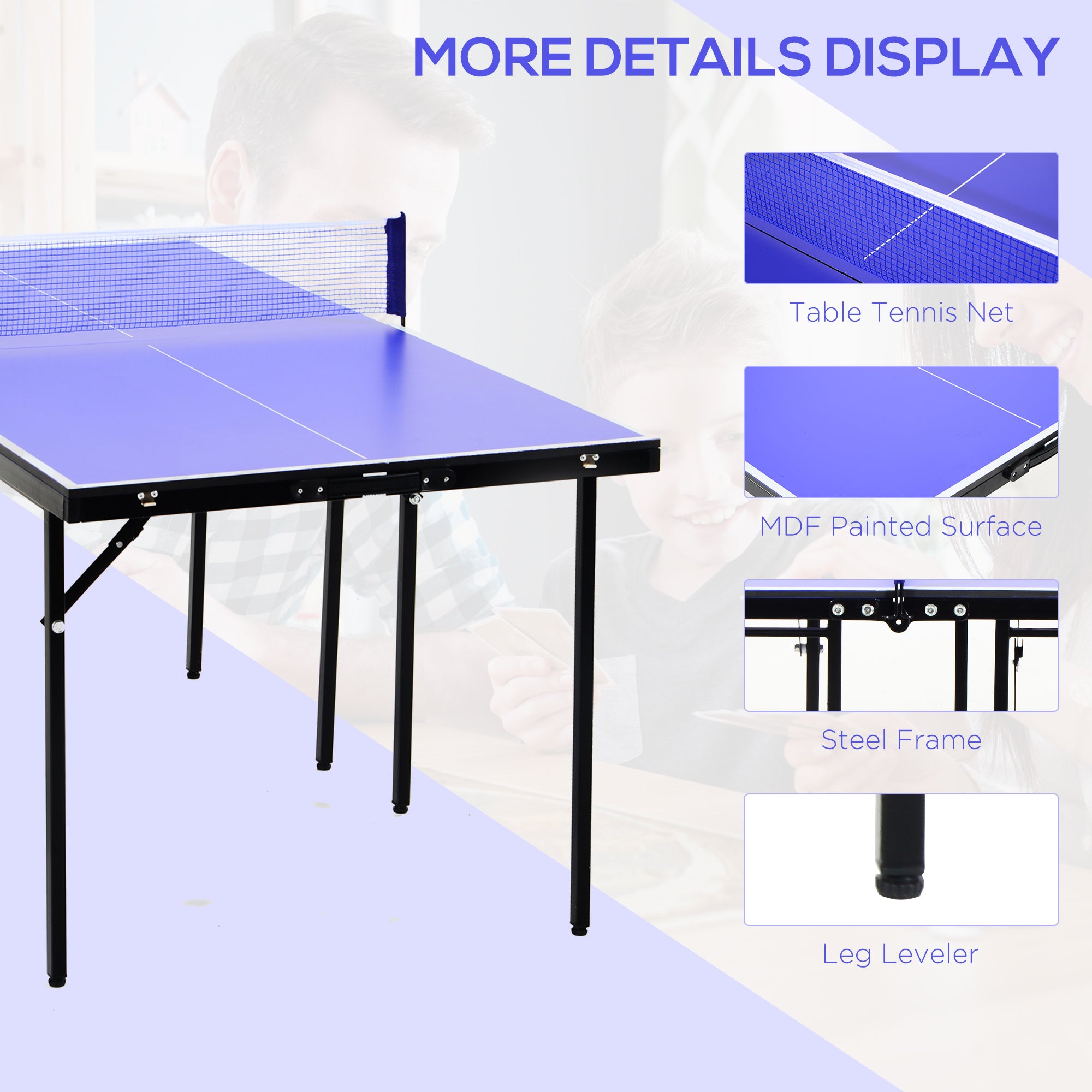 HOMCOM Folding 5ft Mini Compact Table Tennis Top Ping Pong Table Set Professional Net Games Sports Training Play Blue - North Peak Garden Furniture