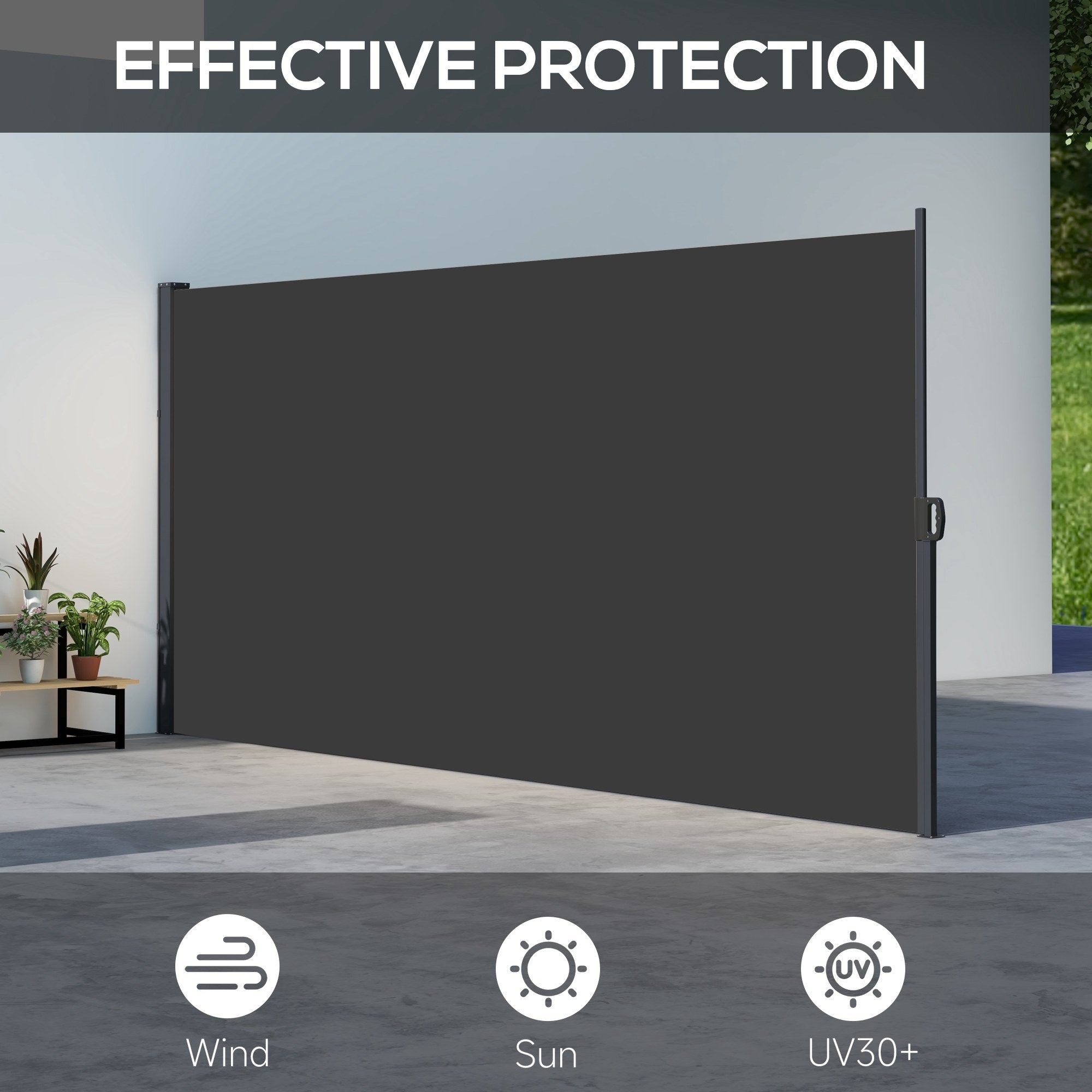 Outsunny Retractable Side Awning, Outdoor Privacy Screen for Garden, Hot Tub, Balcony, Terrace, Pool, 400 x 180cm, Black - North Peak Garden Furniture