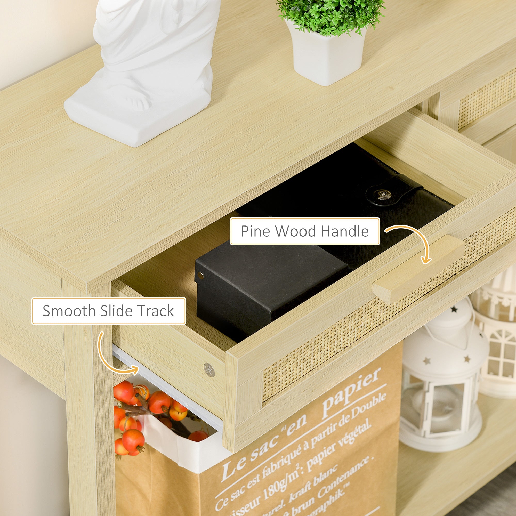 HOMCOM Console Sofa Table Hallway Side Desk with Storage Shelf Drawer for Entryway Living Room Bedroom Natural - North Peak Garden Furniture
