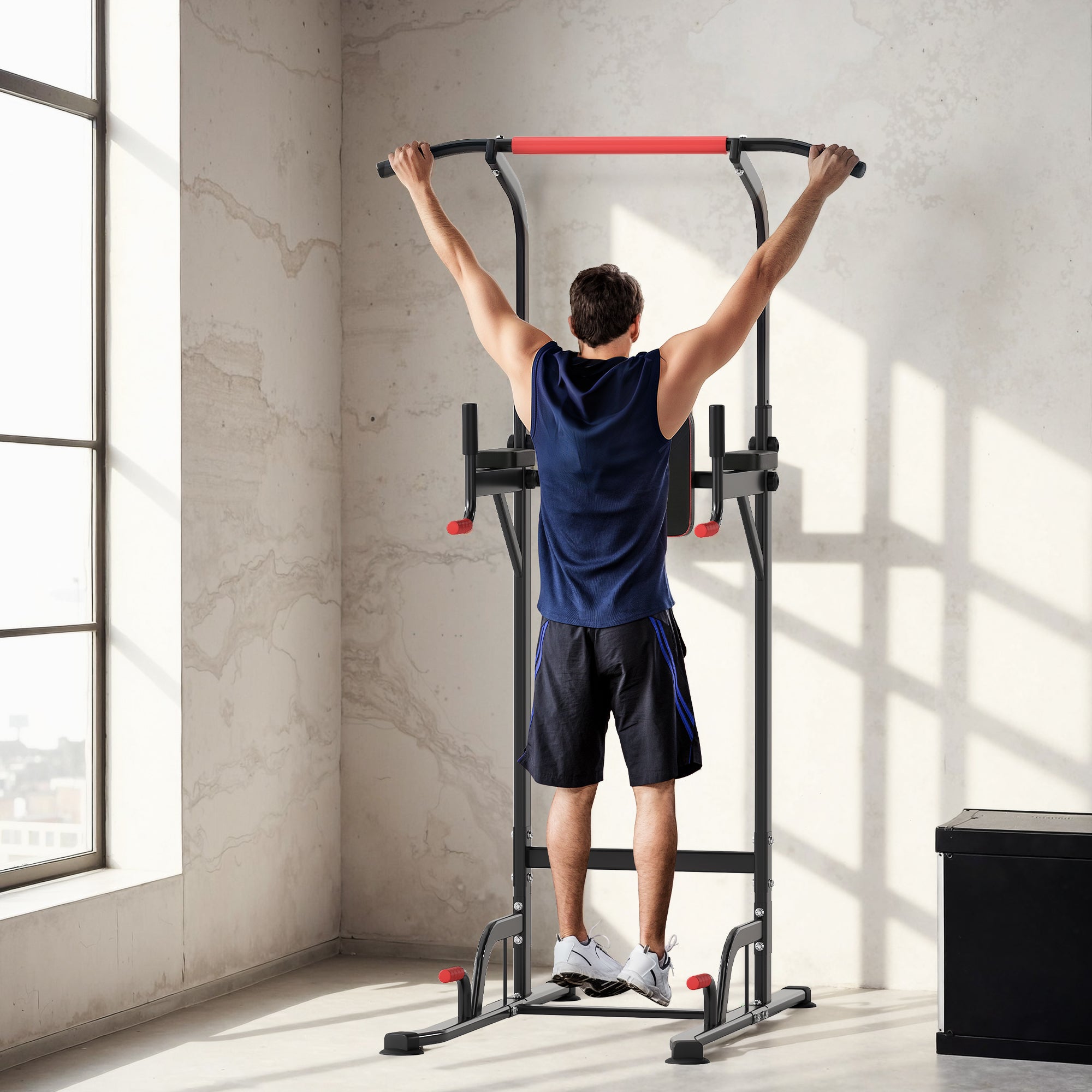 HOMCOM Power Tower Station with Dip Stand, Pull Up Bar Home Office Gym Training Workout Equipment - North Peak Garden Furniture