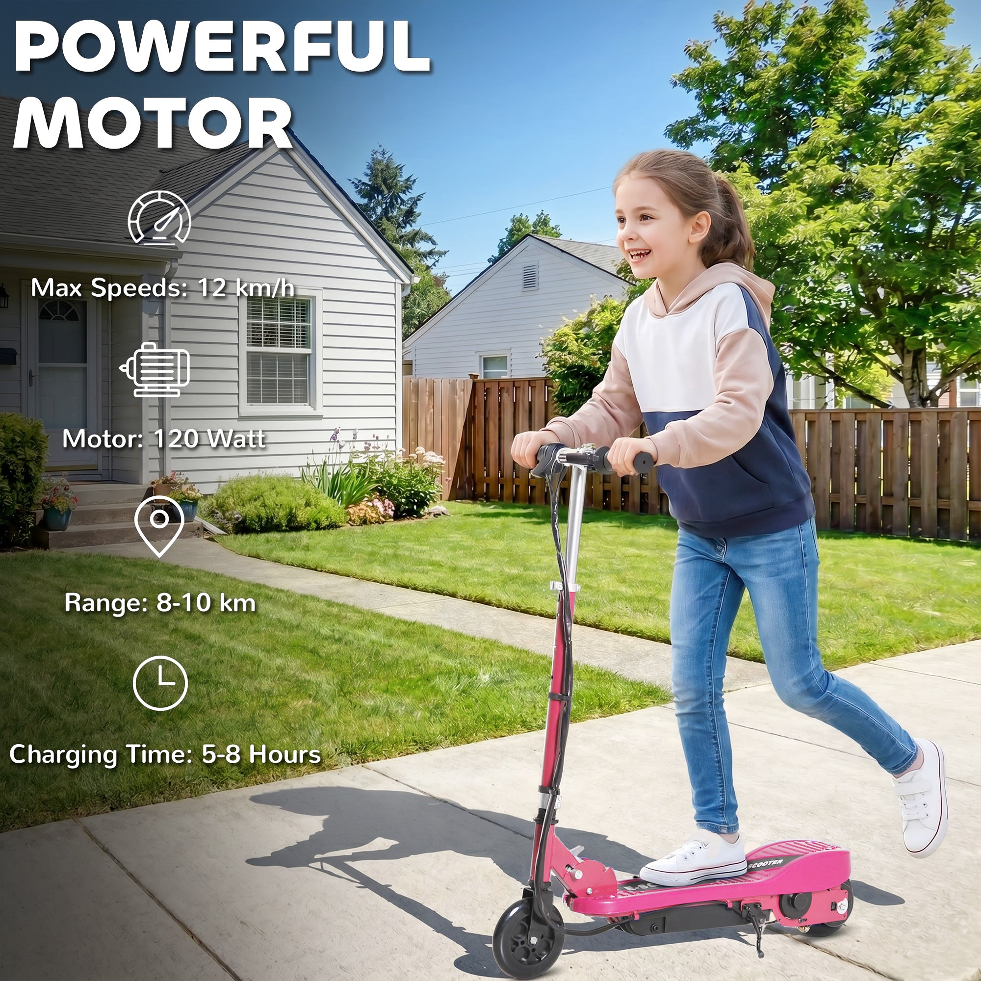 HOMCOM Folding Electric Kids Scooter Ride on Age 7-14, Pink